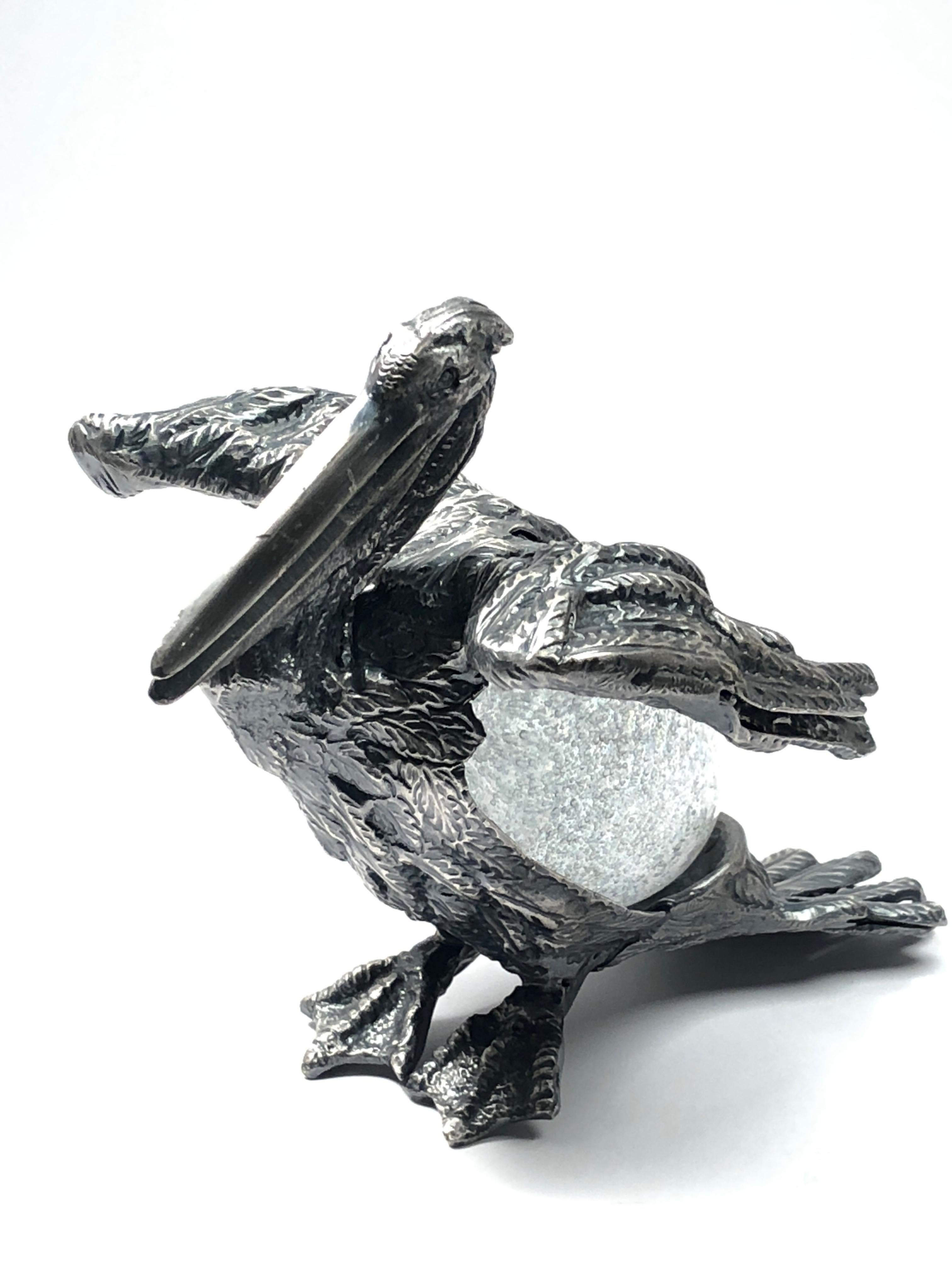 Hand-Crafted Rare Signed Gabriella Crespi Bird Silver Pelican Sculpture, 1970s, Italy For Sale