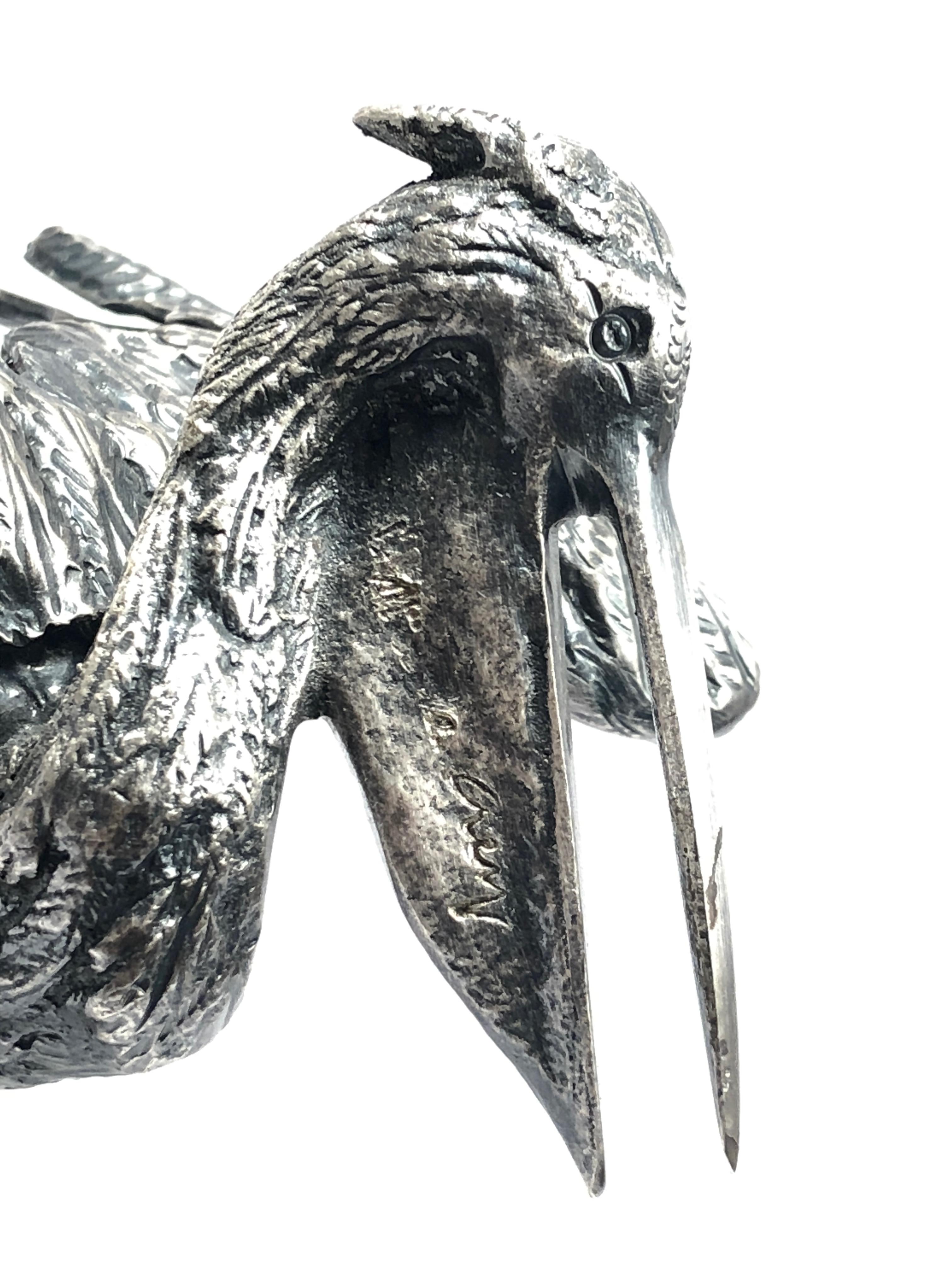 Late 20th Century Rare Signed Gabriella Crespi Bird Silver Pelican Sculpture, 1970s, Italy For Sale