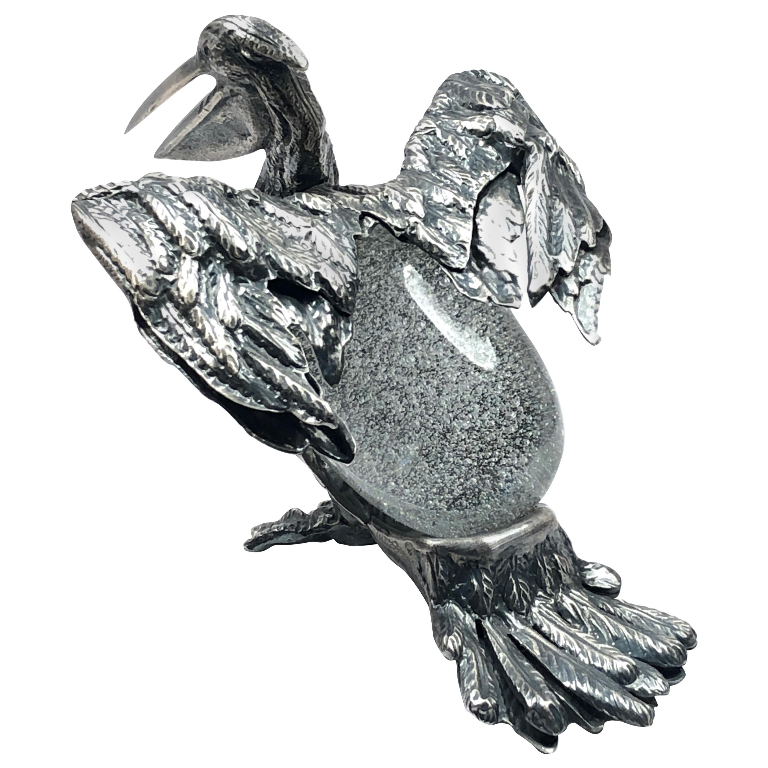 Rare Signed Gabriella Crespi Bird Silver Pelican Sculpture, 1970s, Italy For Sale