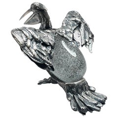 Vintage Rare Signed Gabriella Crespi Bird Silver Pelican Sculpture, 1970s, Italy