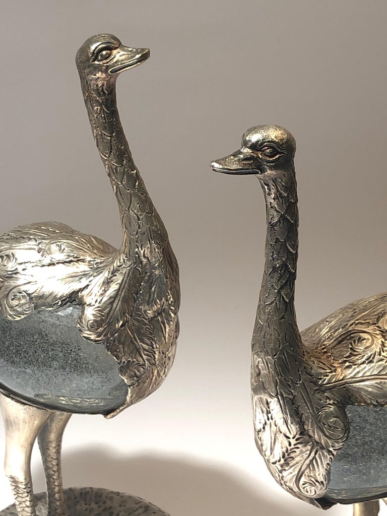 Mid-Century Modern Rare Signed Gabriella Crespi Ostrich Set of Two Sculpture, 1970s, Italy For Sale