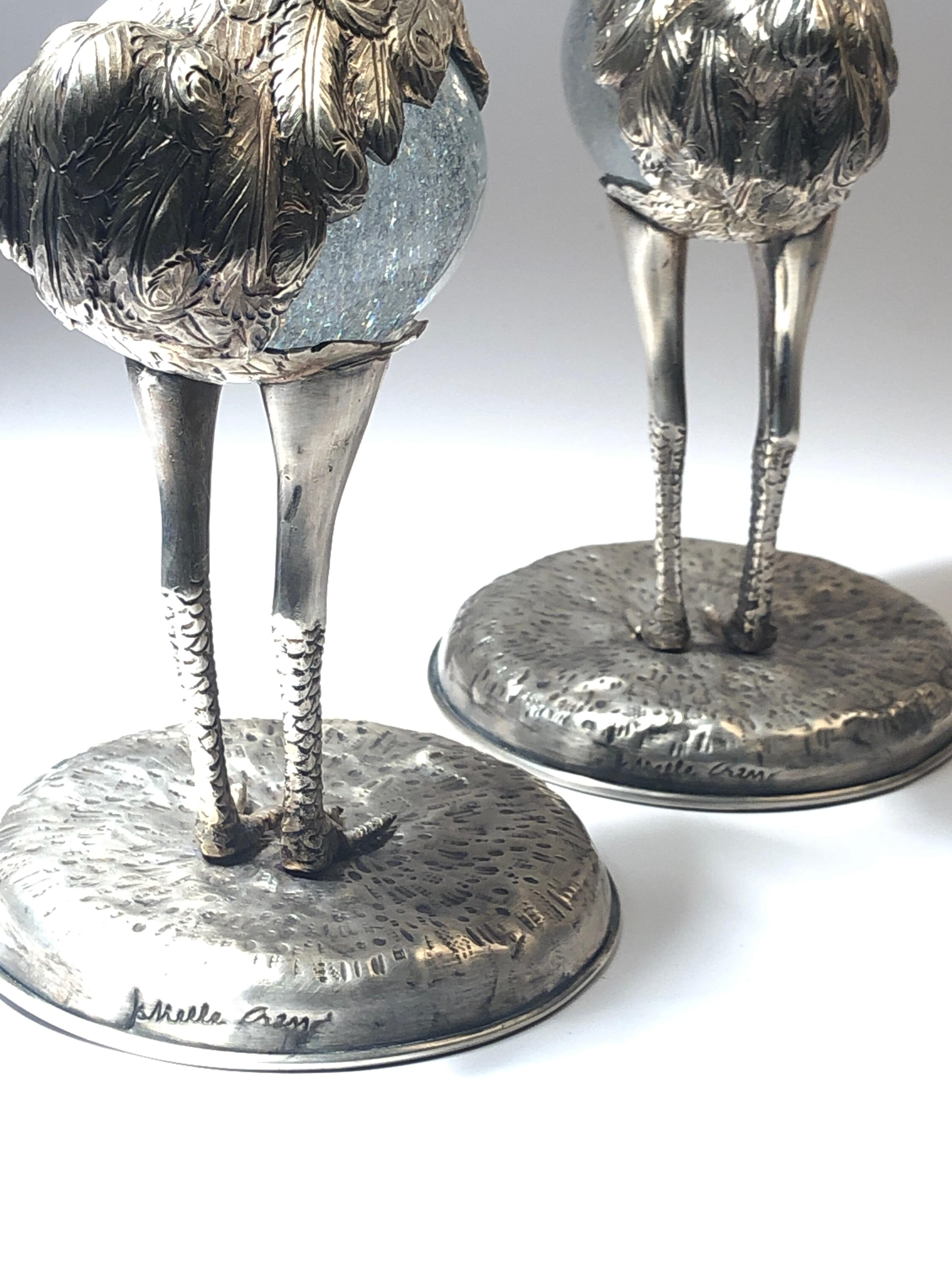 Italian Rare Signed Gabriella Crespi Ostrich Set of Two Sculpture, 1970s, Italy For Sale