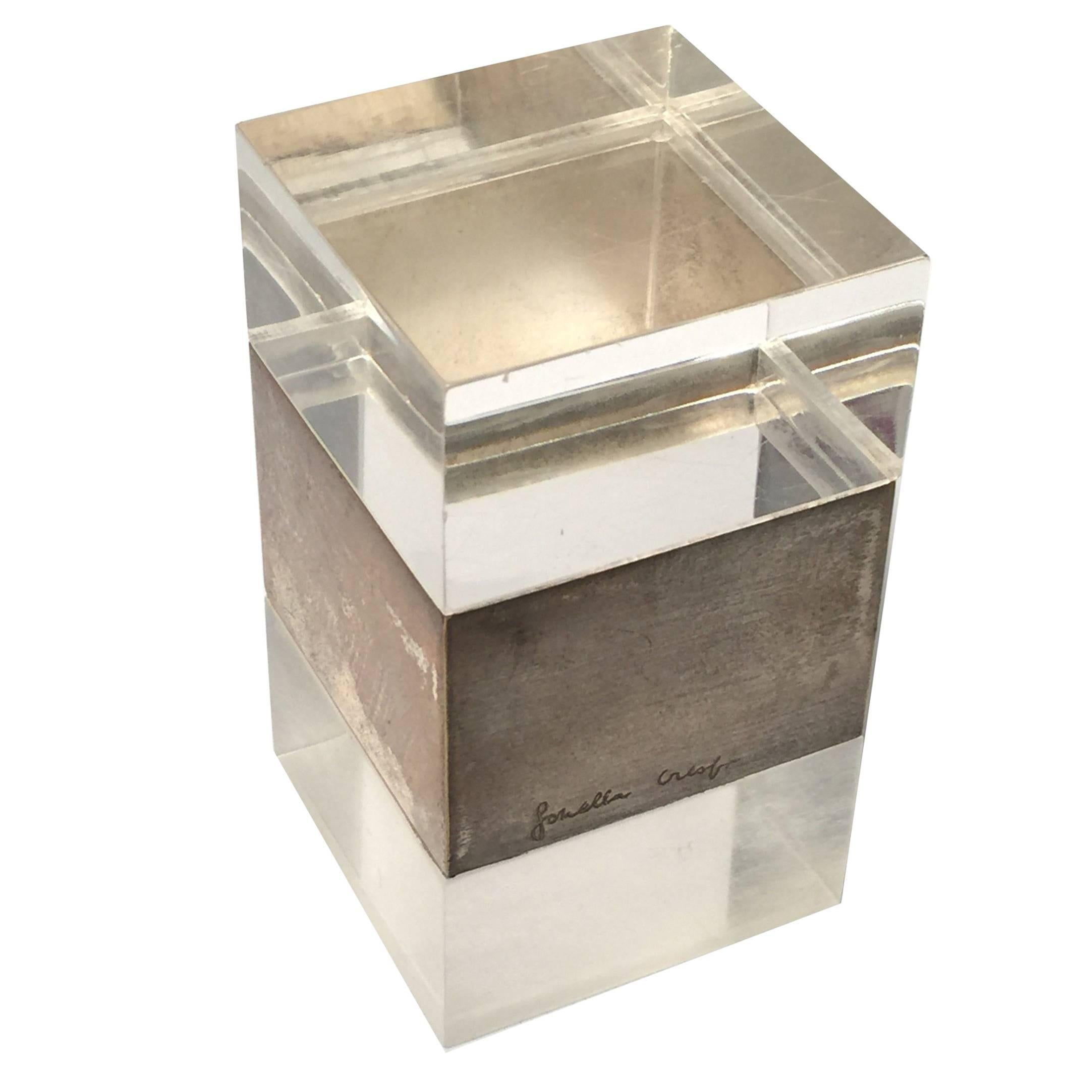 Rare Signed Gabriella Crespi Plexiglass and Chrome Box Desk, 1970s, Italy