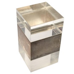 Rare Signed Gabriella Crespi Plexiglass and Chrome Box Desk, 1970s, Italy