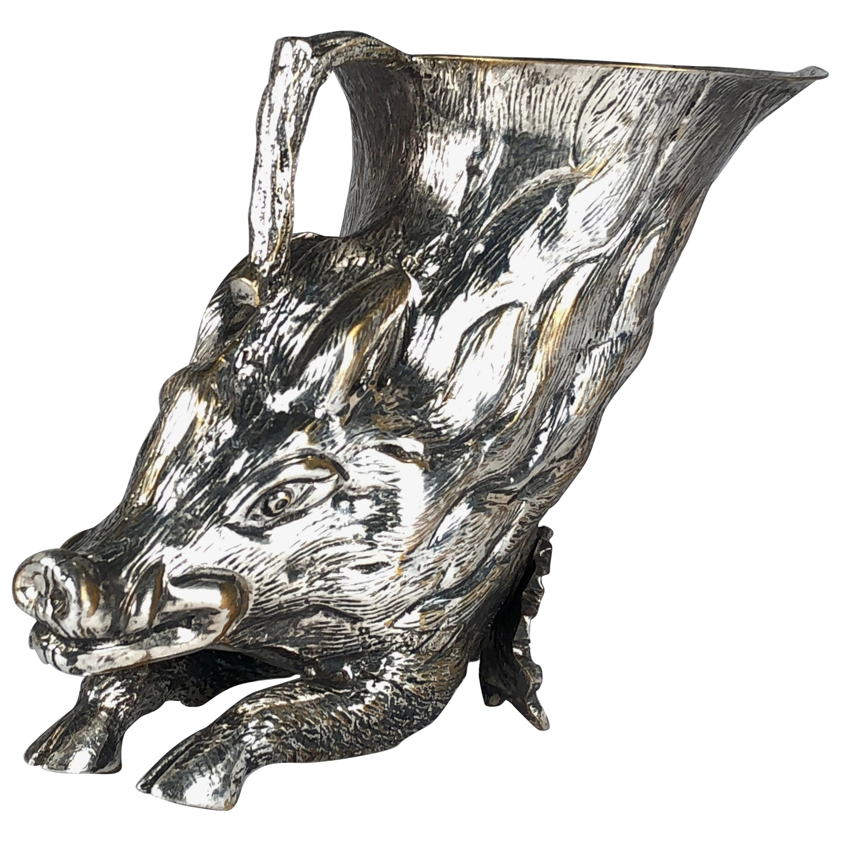 Rare Signed Gabriella Crespi Wild Boar Sculpture Rhyton, 1970s, Italy
