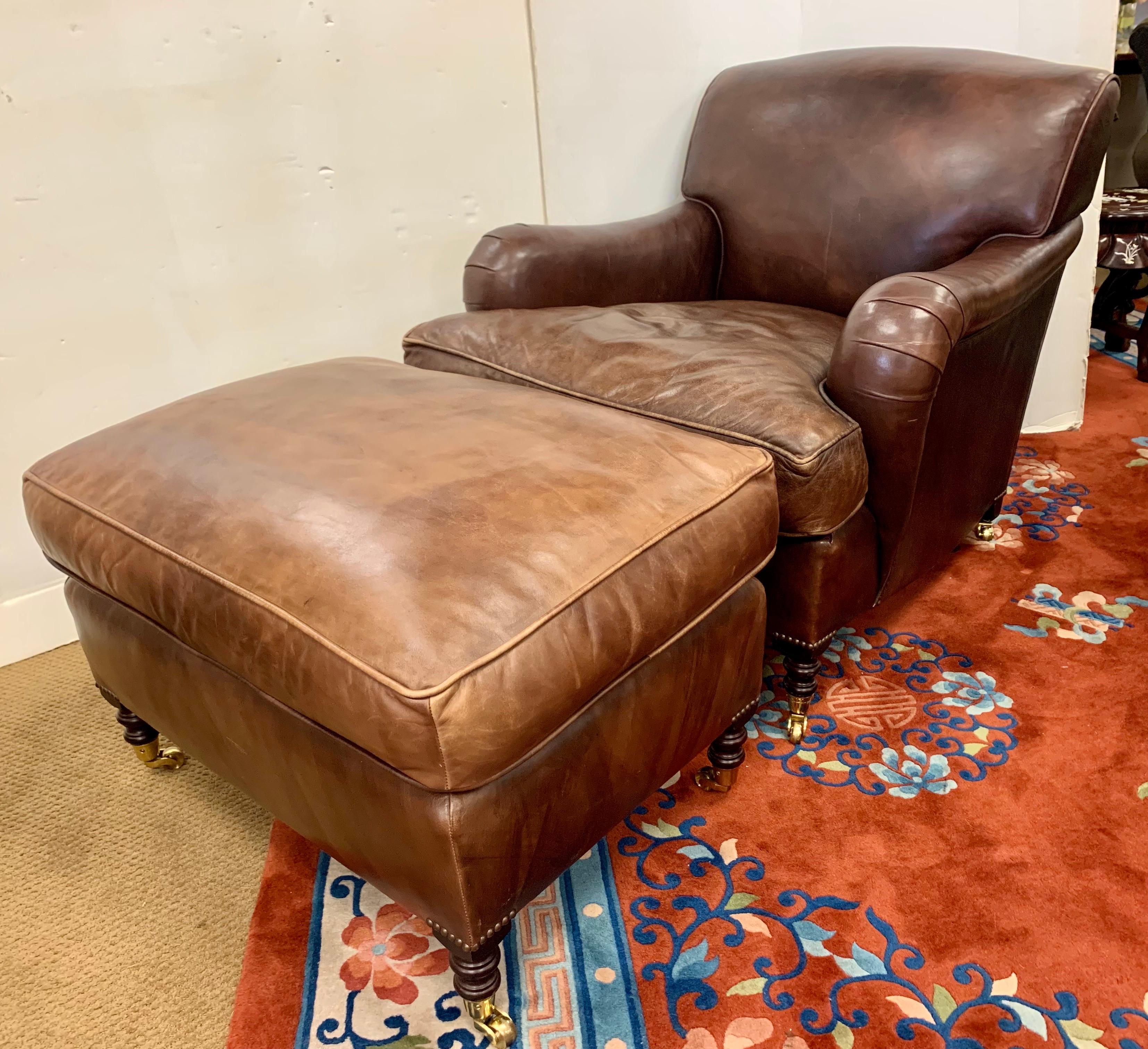 brown club chair with ottoman