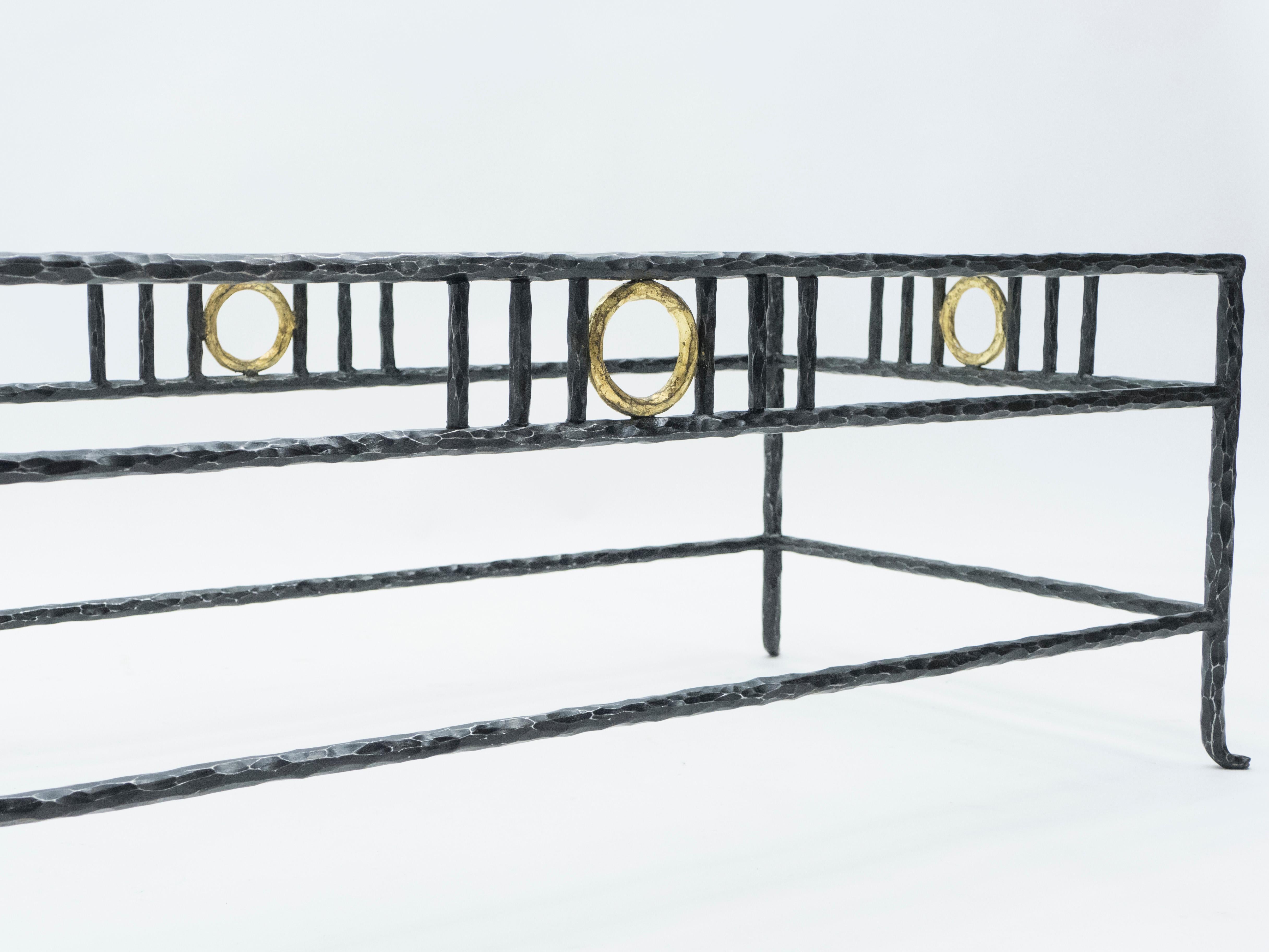 Rare Signed Gilded Wrought Iron Coffee Table by Garouste & Bonetti, 1995 In Good Condition In Paris, IDF