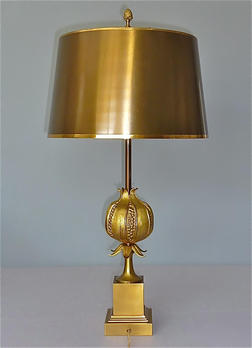 Rare Signed Gilt Bronze French Table Lamp Maison Charles Pomgranate 1970s Jansen For Sale 4