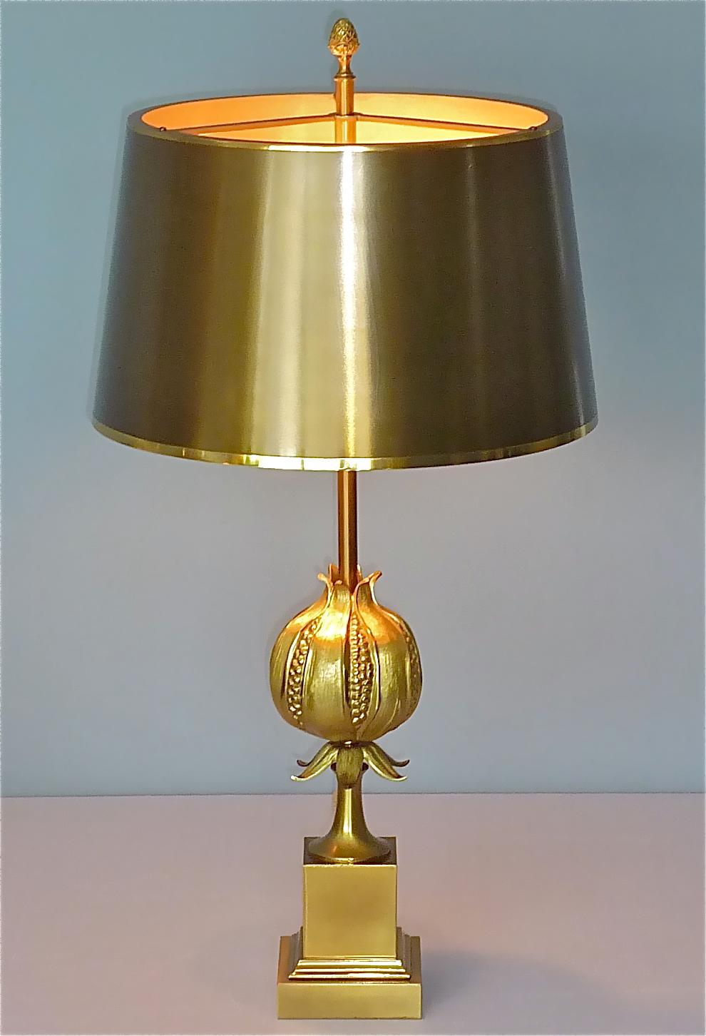 Rare Signed Gilt Bronze French Table Lamp Maison Charles Pomgranate 1970s Jansen For Sale 7