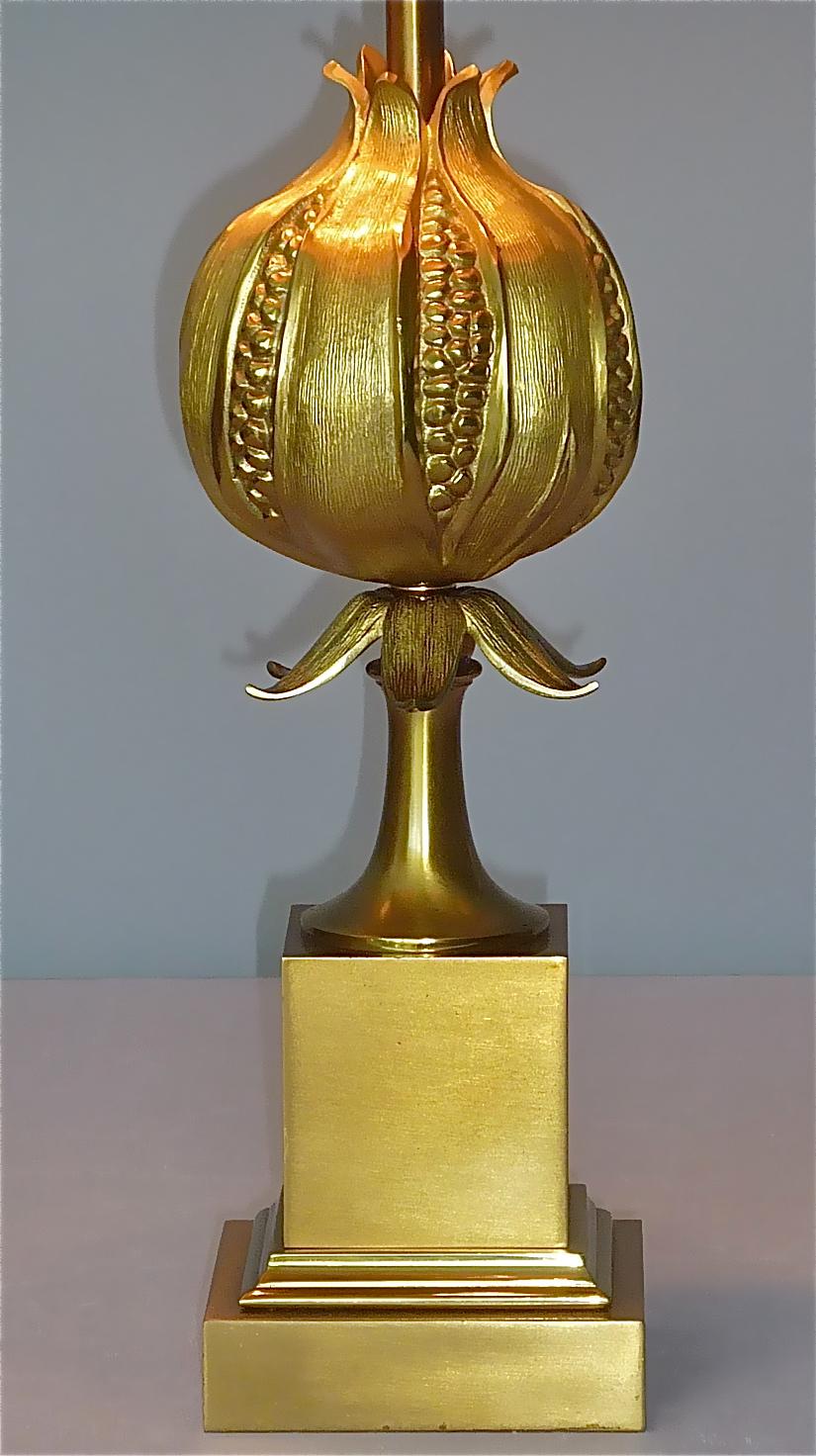 Rare Signed Gilt Bronze French Table Lamp Maison Charles Pomgranate 1970s Jansen For Sale 8