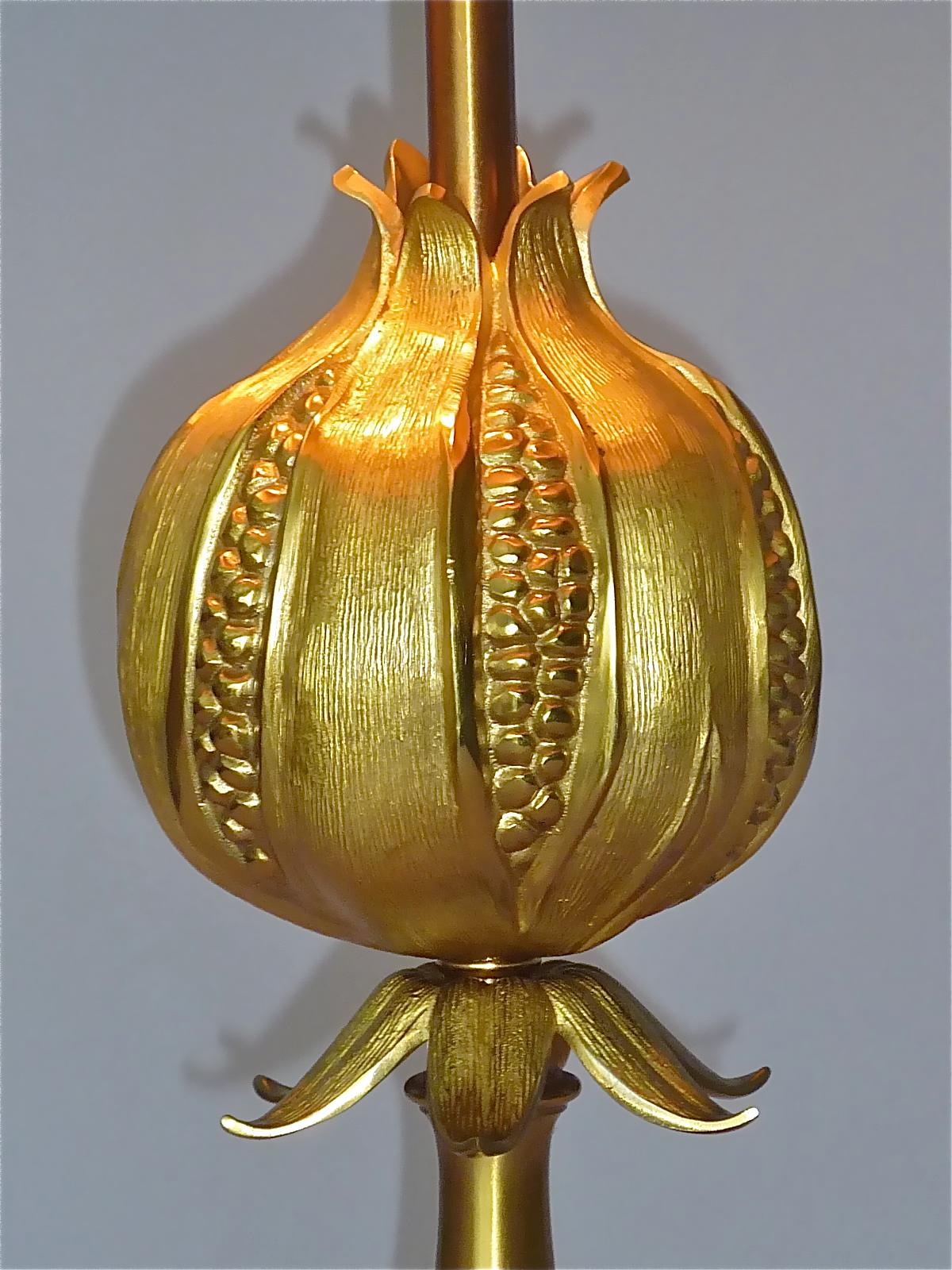 Rare Signed Gilt Bronze French Table Lamp Maison Charles Pomgranate 1970s Jansen For Sale 9