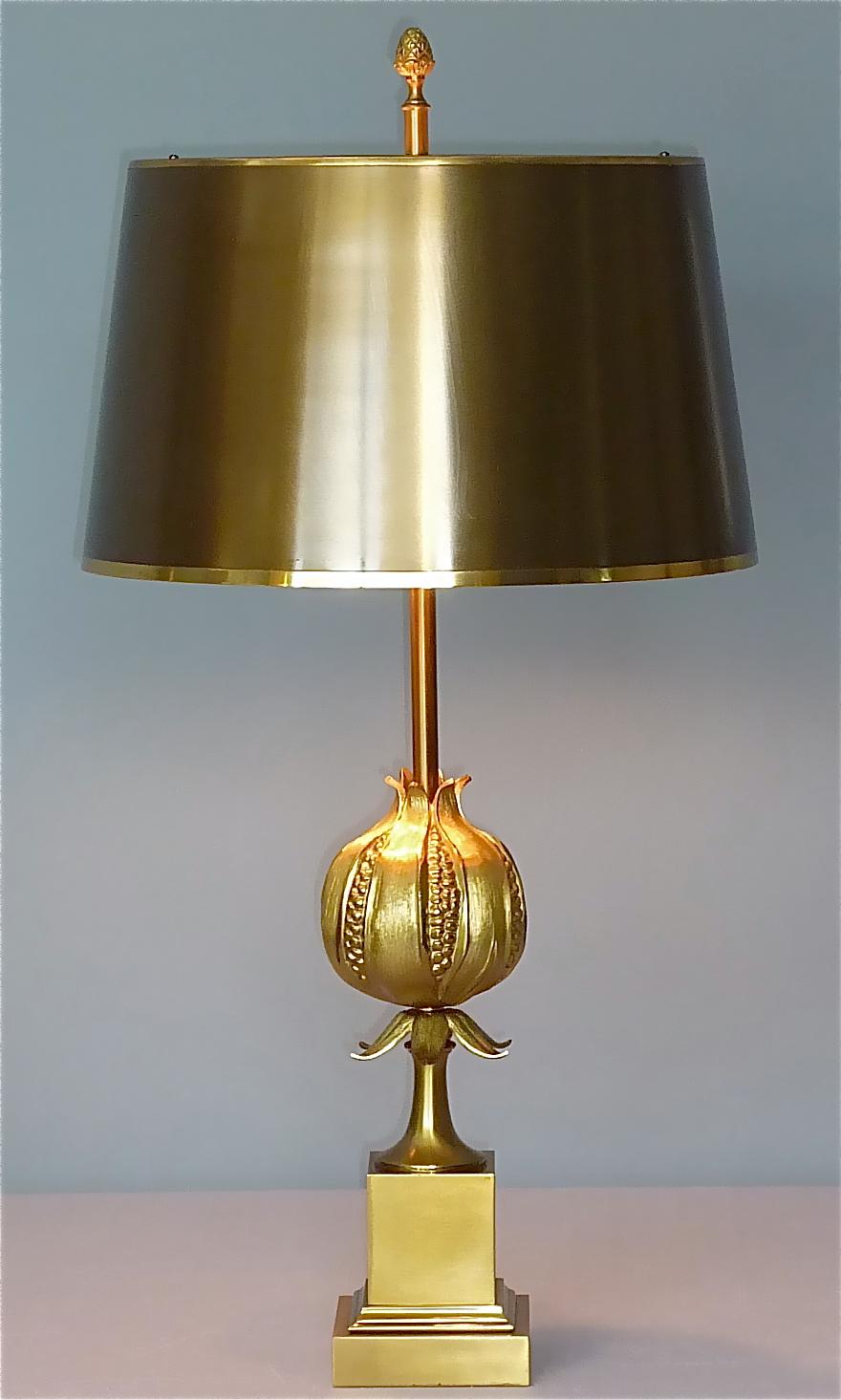 Rare Signed Gilt Bronze French Table Lamp Maison Charles Pomgranate 1970s Jansen For Sale 11