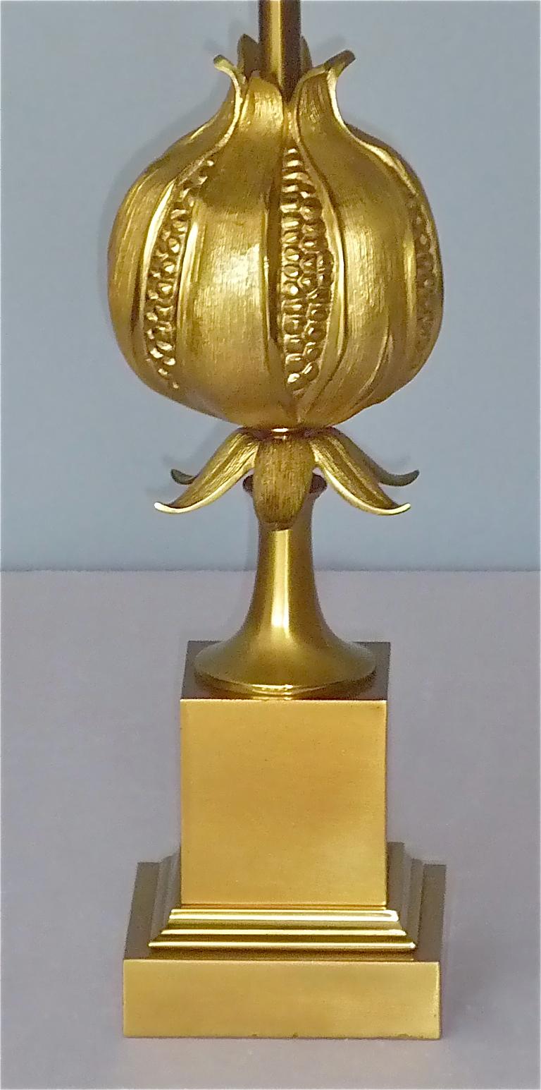 Mid-Century Modern Rare Signed Gilt Bronze French Table Lamp Maison Charles Pomgranate 1970s Jansen For Sale