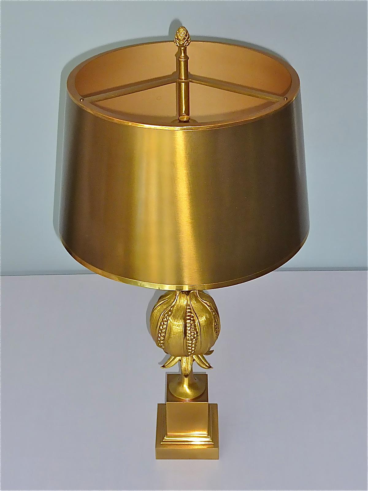 Rare Signed Gilt Bronze French Table Lamp Maison Charles Pomgranate 1970s Jansen For Sale 1