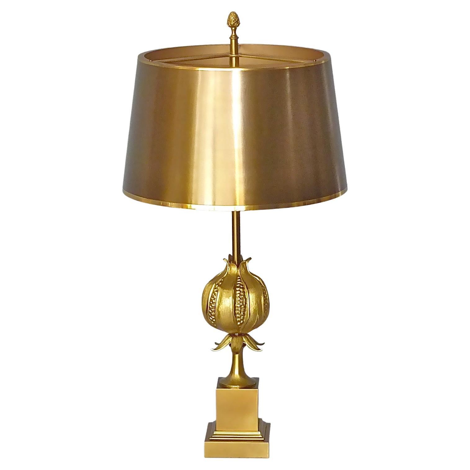 Rare Signed Gilt Bronze French Table Lamp Maison Charles Pomgranate 1970s Jansen For Sale