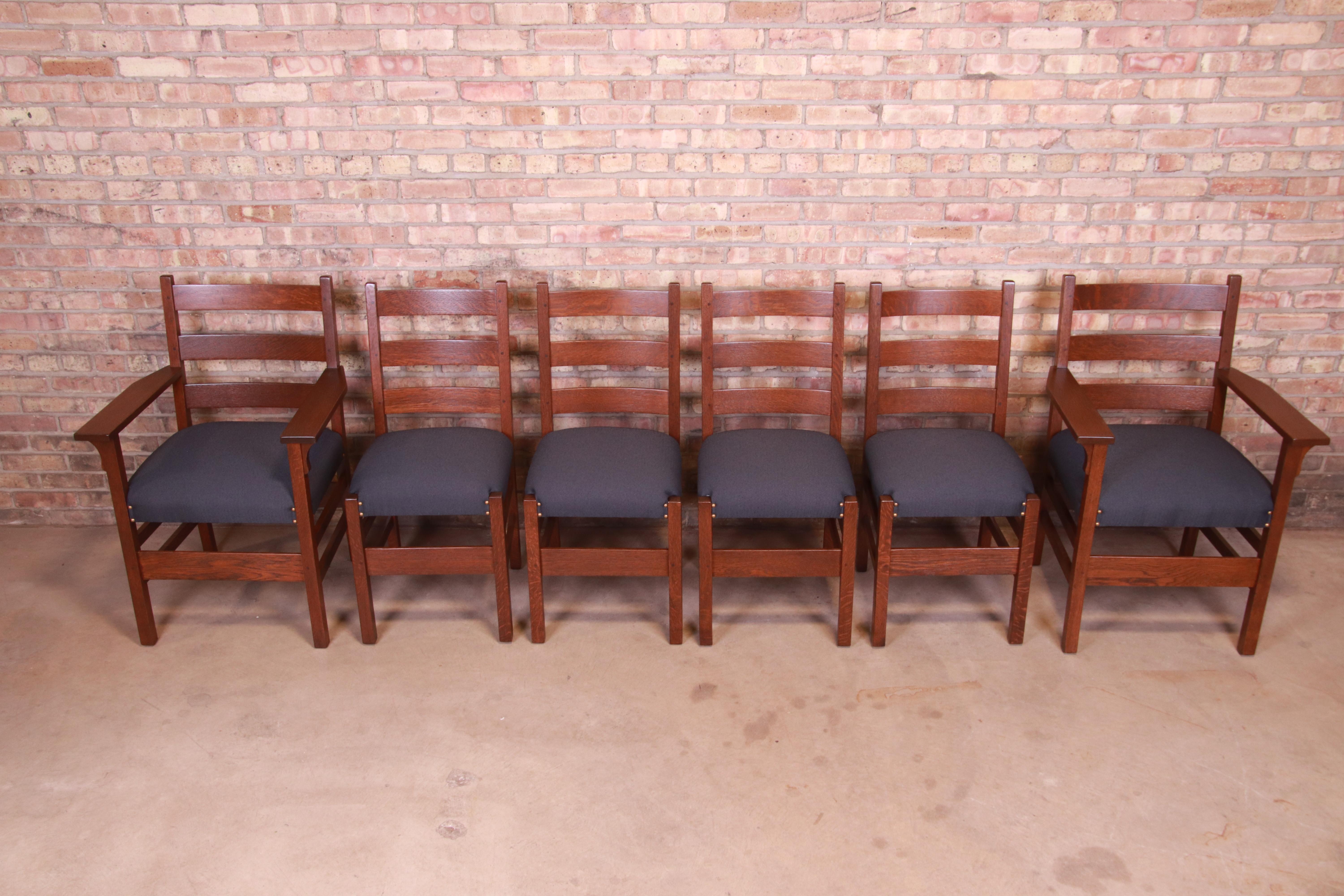 Early 20th Century Rare Signed Gustav Stickley Mission Oak Arts & Crafts Dining Chairs, Restored