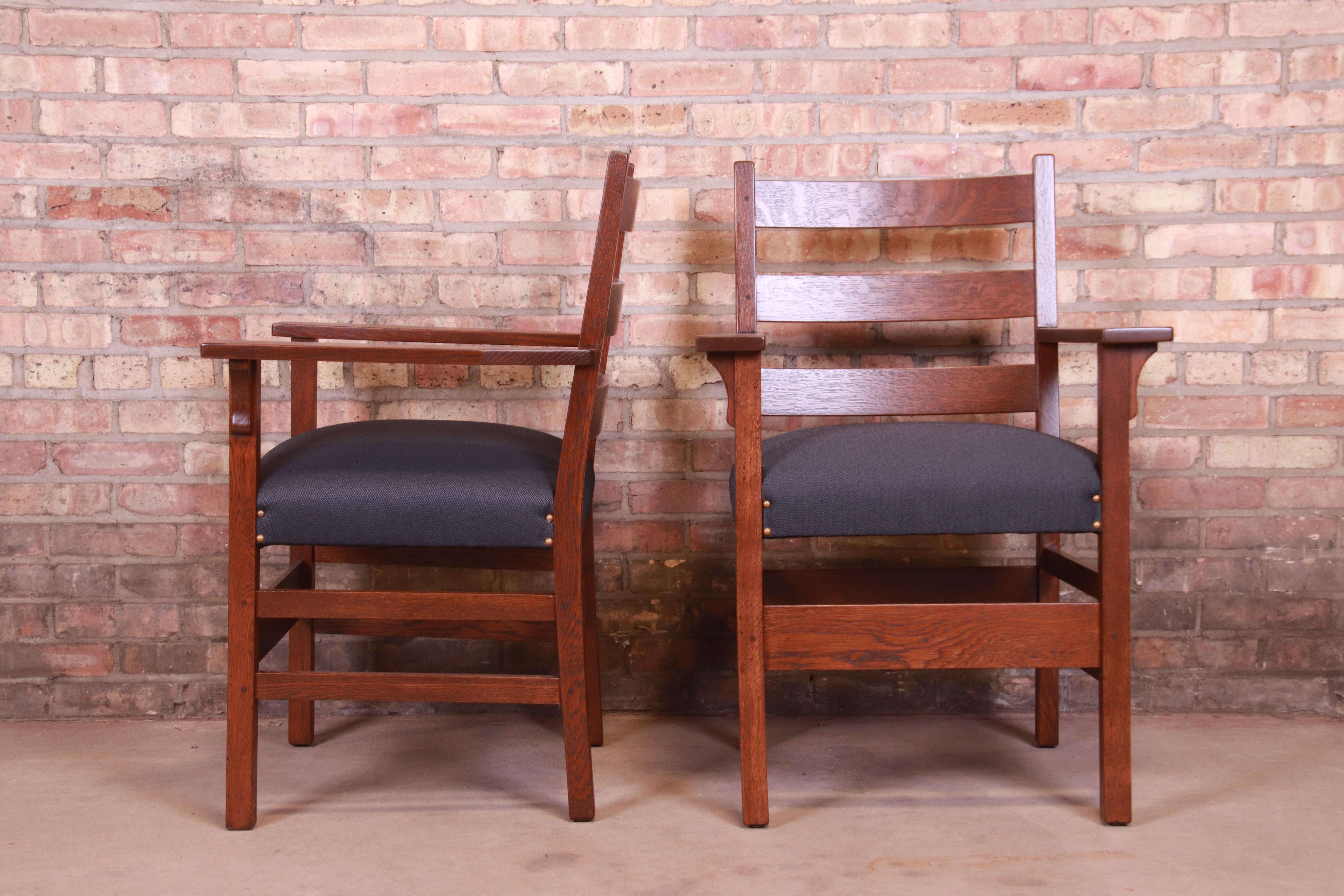 Rare Signed Gustav Stickley Mission Oak Arts & Crafts Dining Chairs, Restored 1