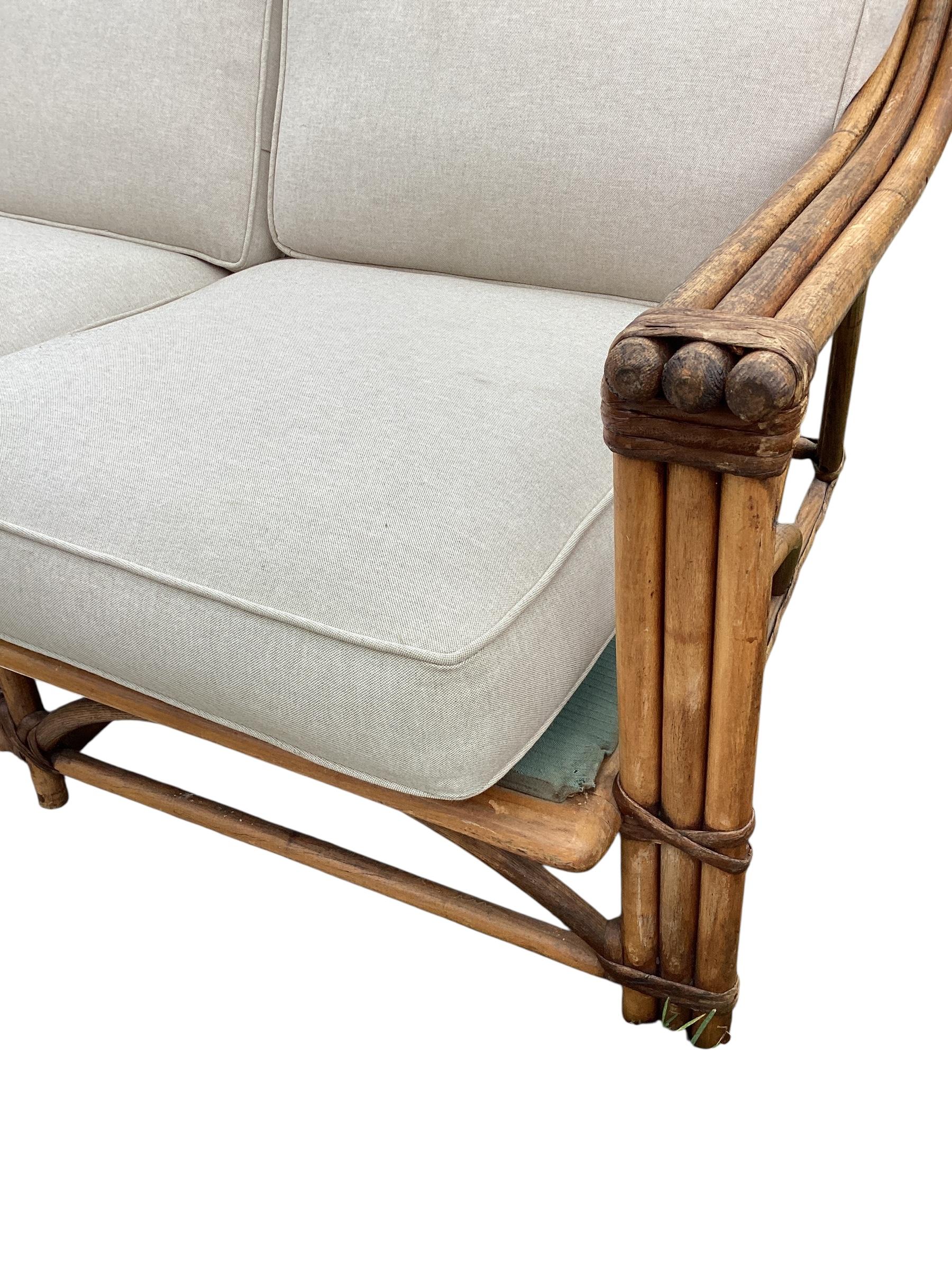 Fabric Rare Signed Heywood Wakefield Living Room Set with Sofa and Two Lounge Chairs For Sale