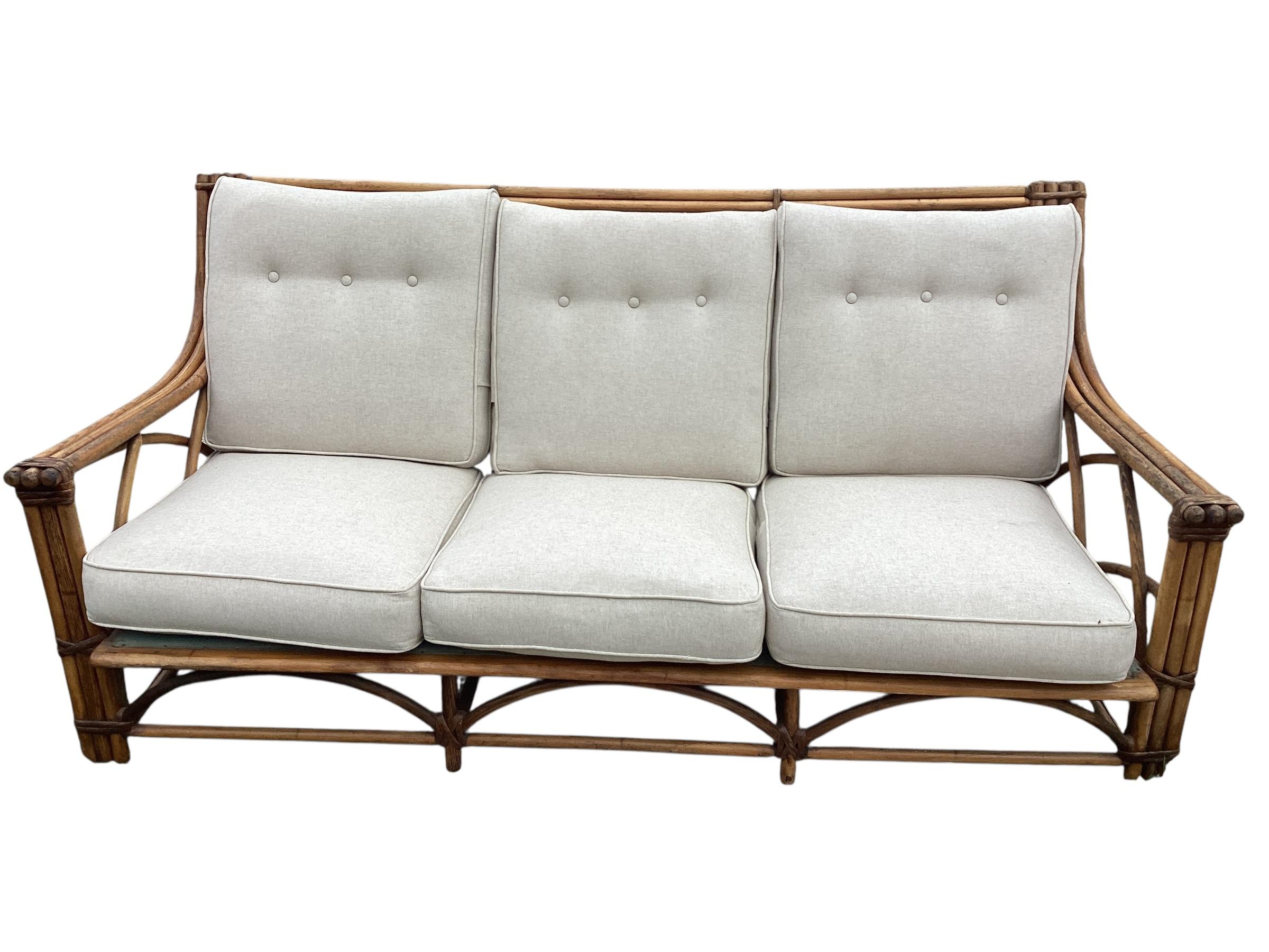 Rare Signed Heywood Wakefield Living Room Set with Sofa and Two Lounge Chairs For Sale 1