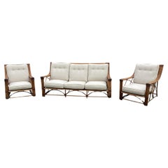 Rare Signed Heywood Wakefield Living Room Set with Sofa and Two Lounge Chairs