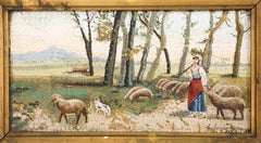 Rare signed Italian Micromosaic Plaque of a Sheep Pastoral Scene, Vatican Studio