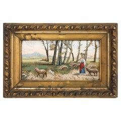 Rare signed Italian Micromosaic Plaque of a Sheep Pastoral Scene, Vatican Studio