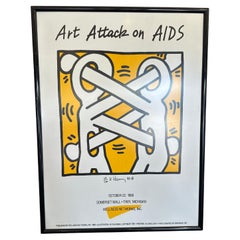 Rare Signed Keith Haring "Art Attack on Aids" Poster