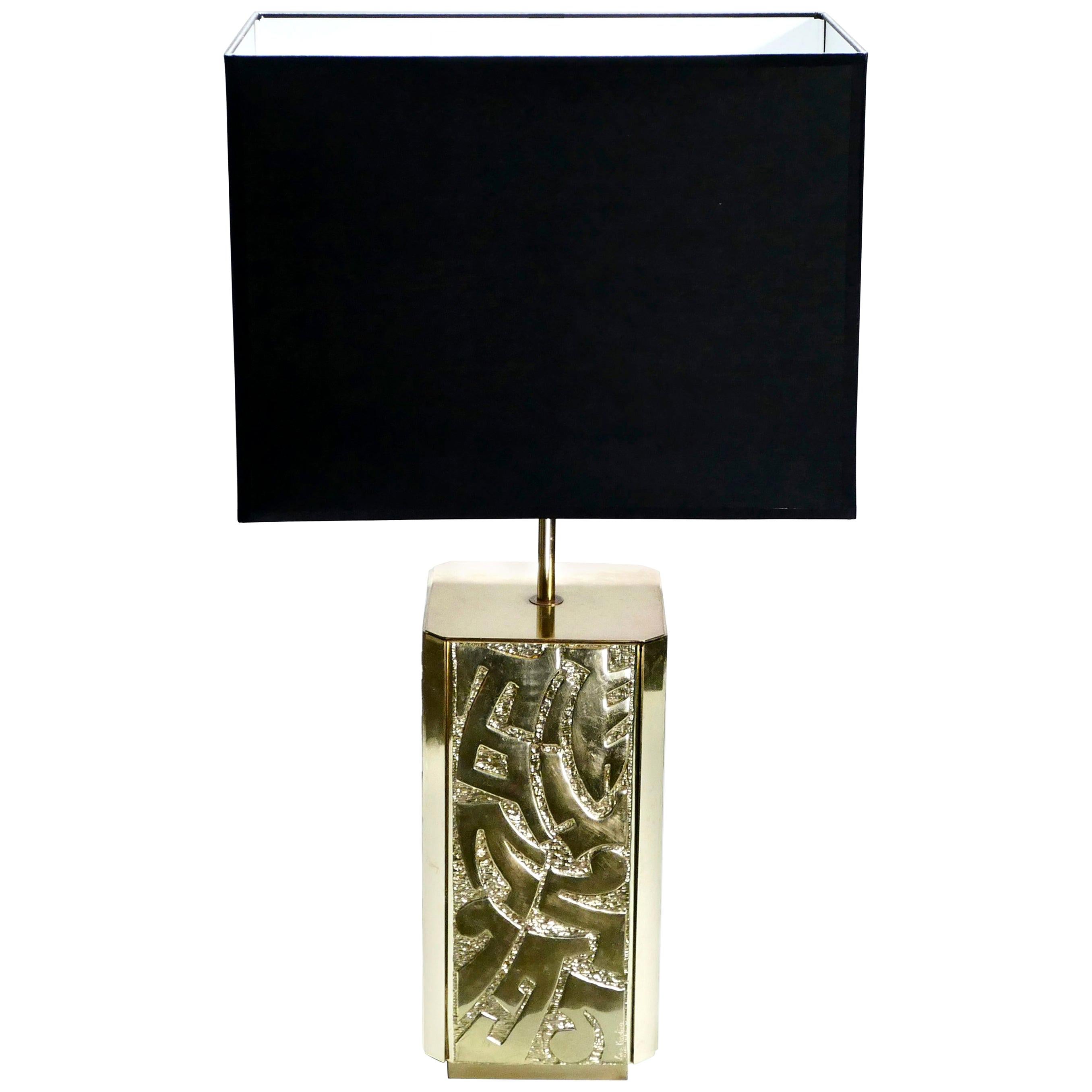Rare Signed Lova Creation Bronze Table Lamp, 1970s
