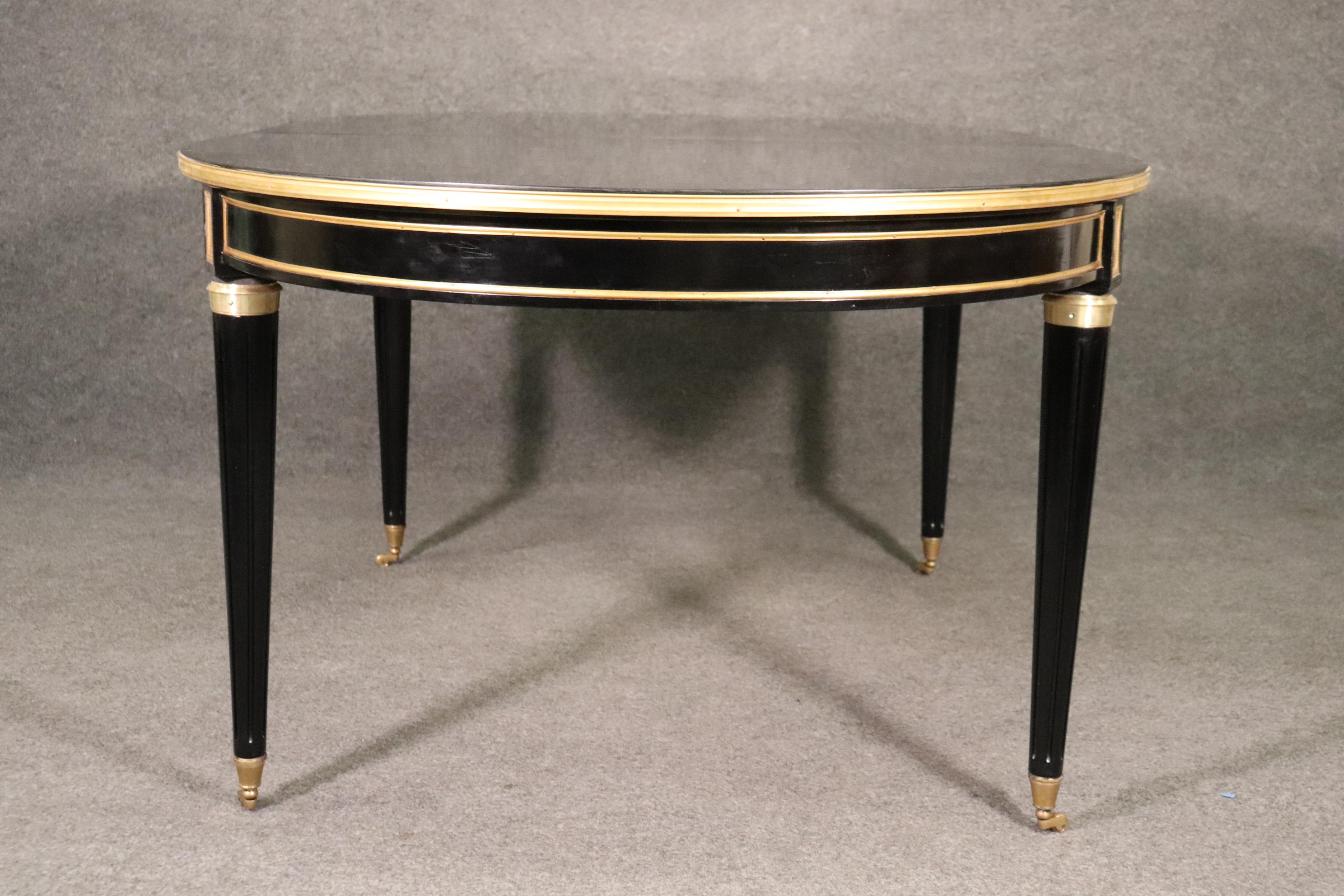 Rare Signed Maison Jansen Ebonized Bronze Mounted Oval Dining Table w 3 Leaves  In Good Condition In Swedesboro, NJ
