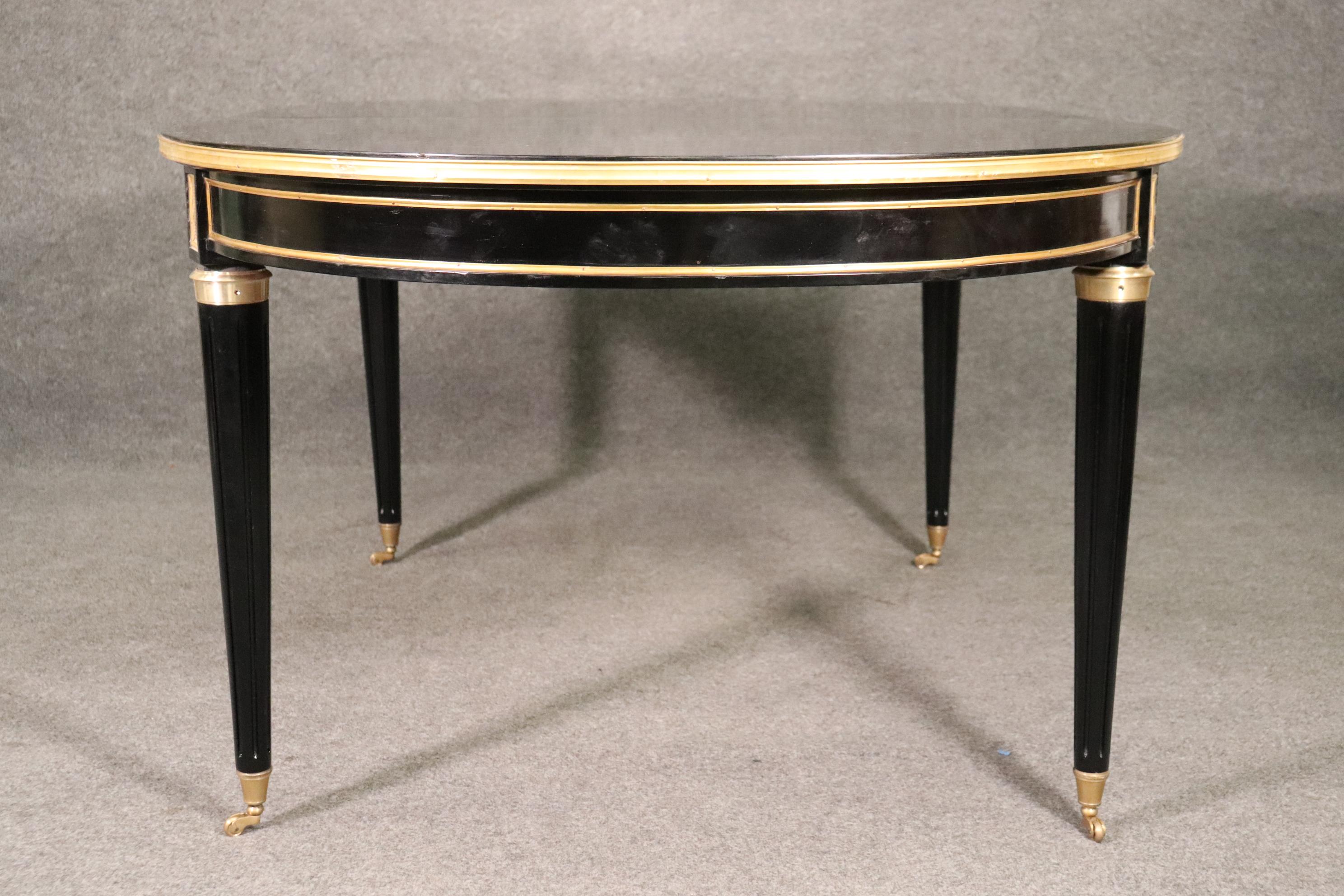 Mahogany Rare Signed Maison Jansen Ebonized Bronze Mounted Oval Dining Table w 3 Leaves 