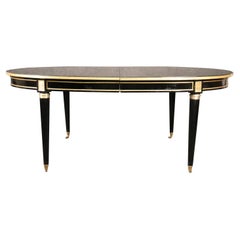 Rare Signed Maison Jansen Ebonized Bronze Mounted Oval Dining Table w 3 Leaves