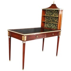 Rare Signed Maison Jansen Leather Top Brass Mounted Cartonnier Writing Desk
