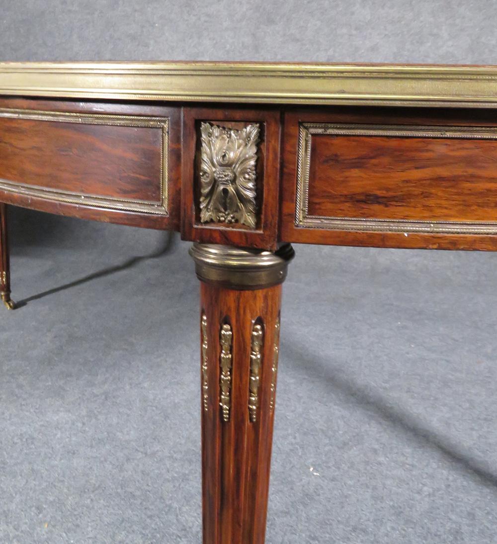 Rare Signed Maison Jansen Louis XVI Rosewood Brass Banded Ormolu Dining Table 2