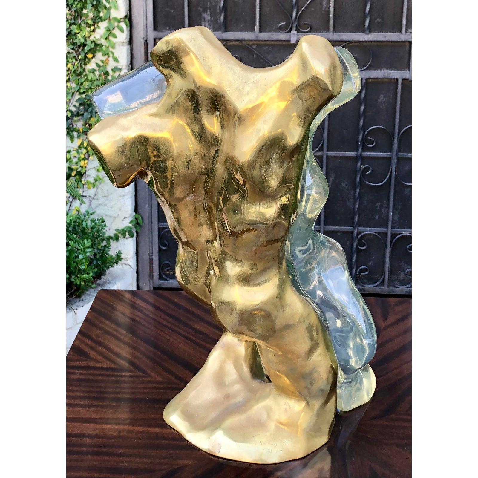 Modern Rare Signed Max Forti Bronze & Lucite Nude Sculpture