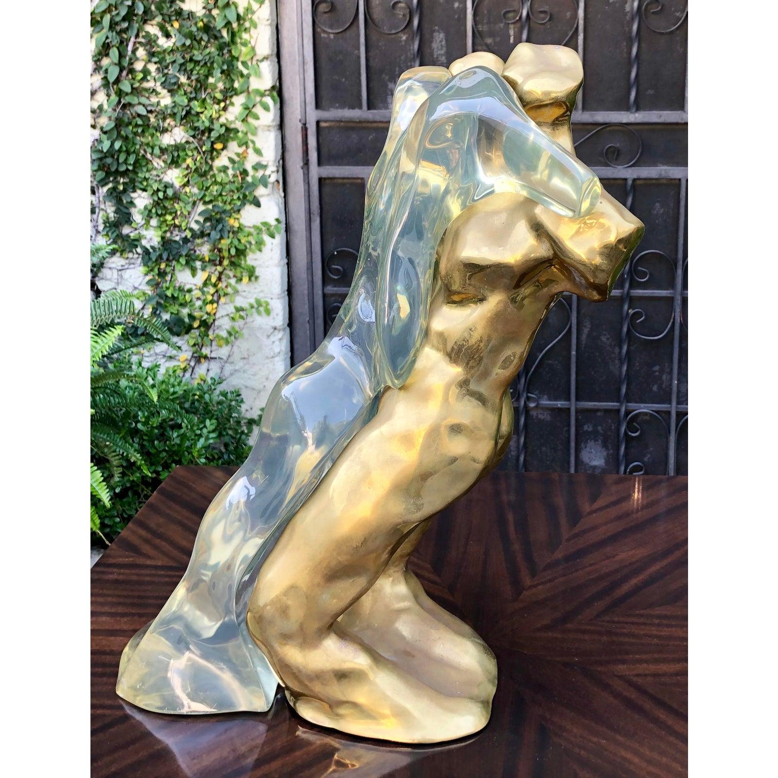 Rare Signed Max Forti Bronze & Lucite Nude Sculpture In Good Condition In LOS ANGELES, CA