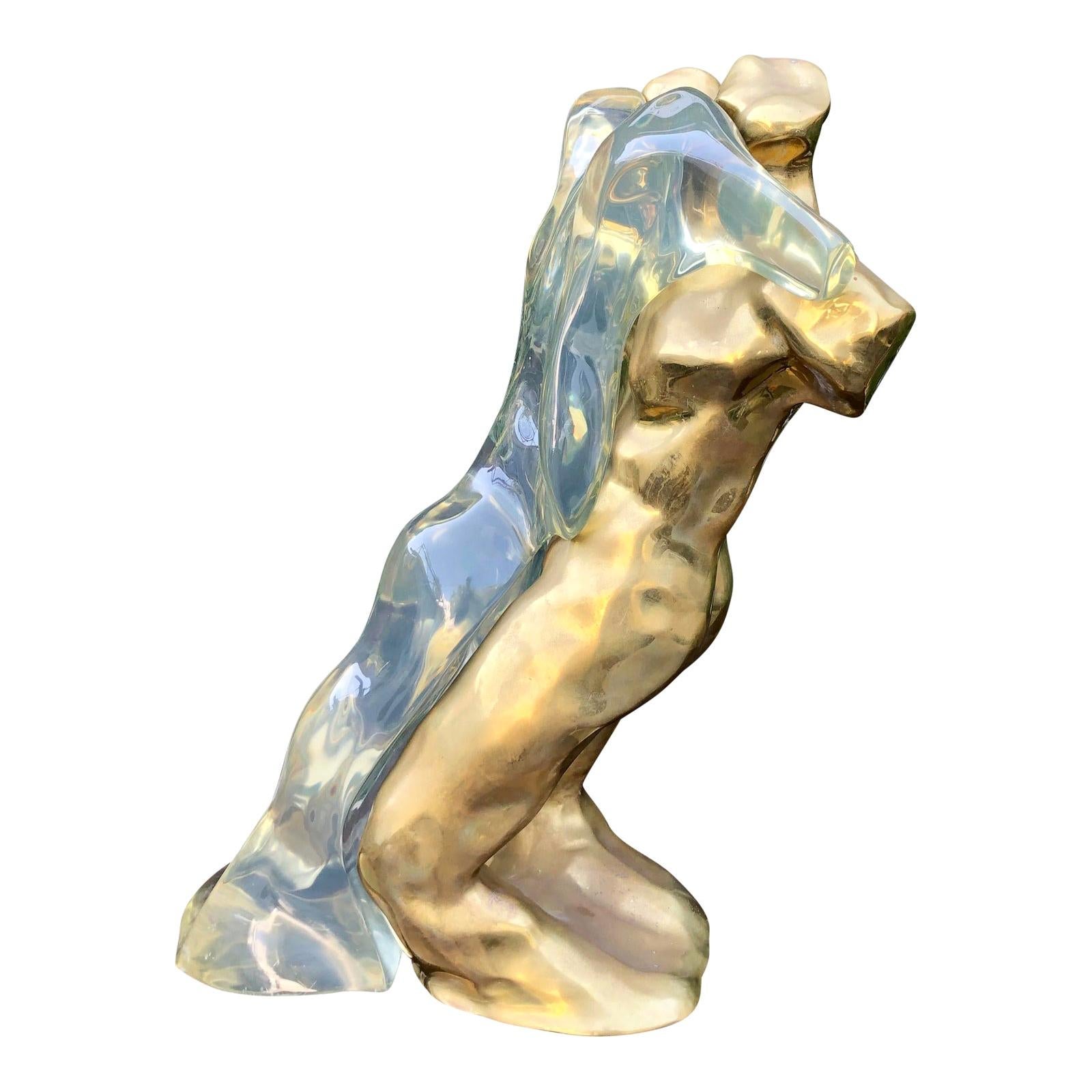 Rare Signed Max Forti Bronze & Lucite Nude Sculpture