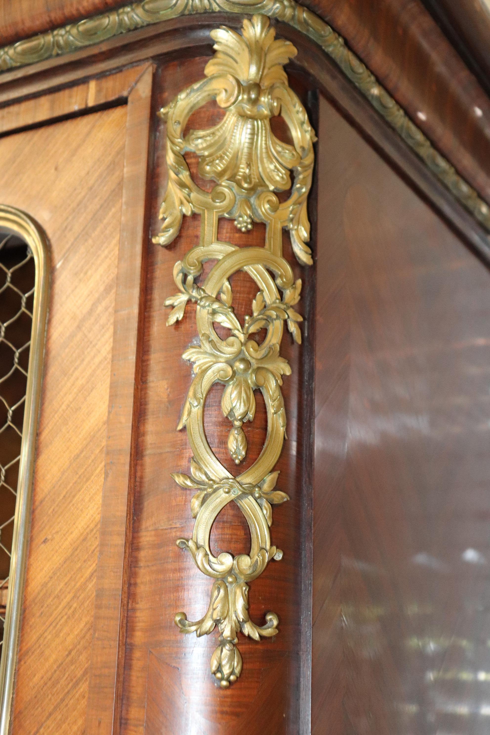 Louis XVI Rare Signed Paul Sormani Three Door Bronze Mounted China Cabinet Vitrine  For Sale