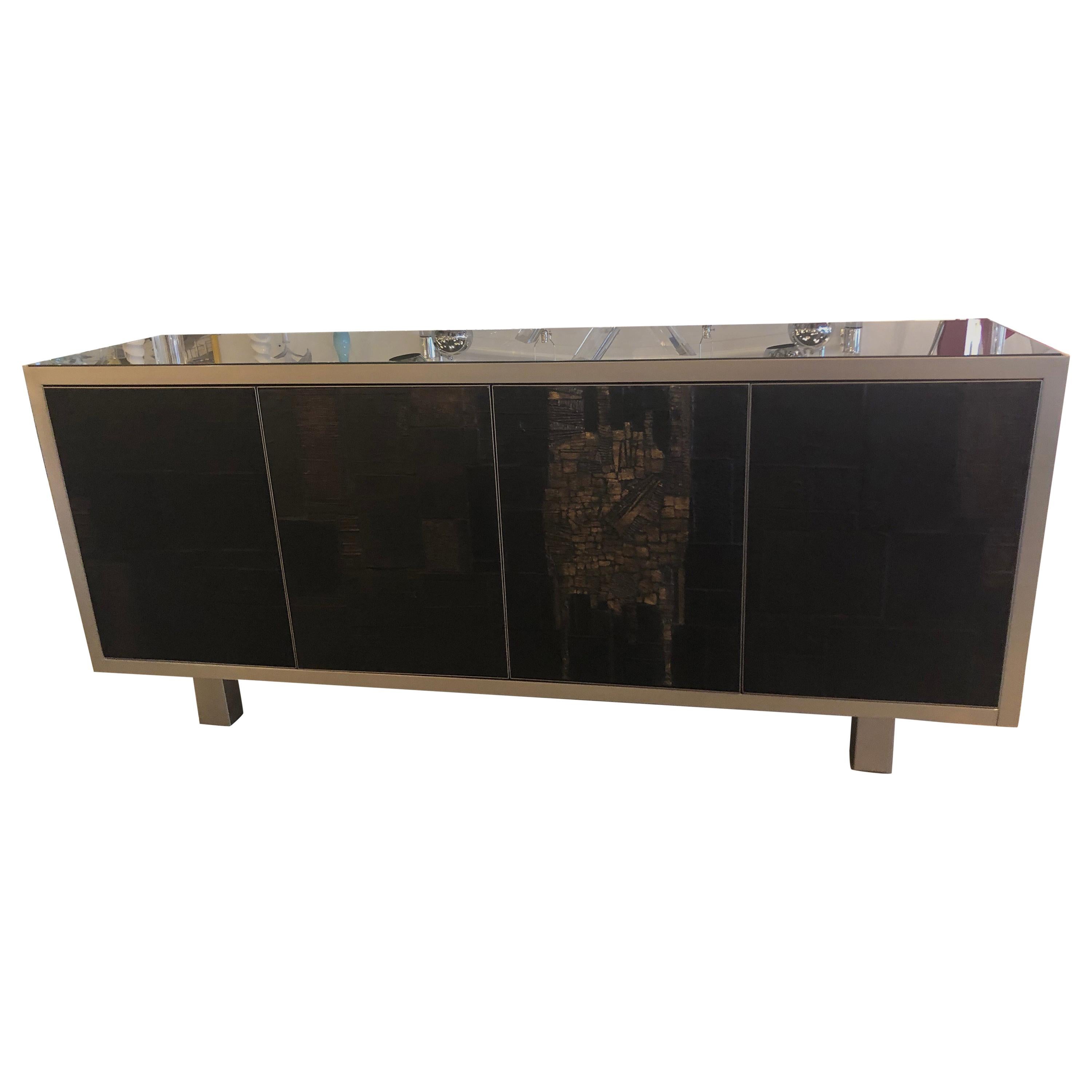 Rare cr�édence en céramique en ardoise sculptée brutaliste signée Pia Manu, Buffet d'appoint