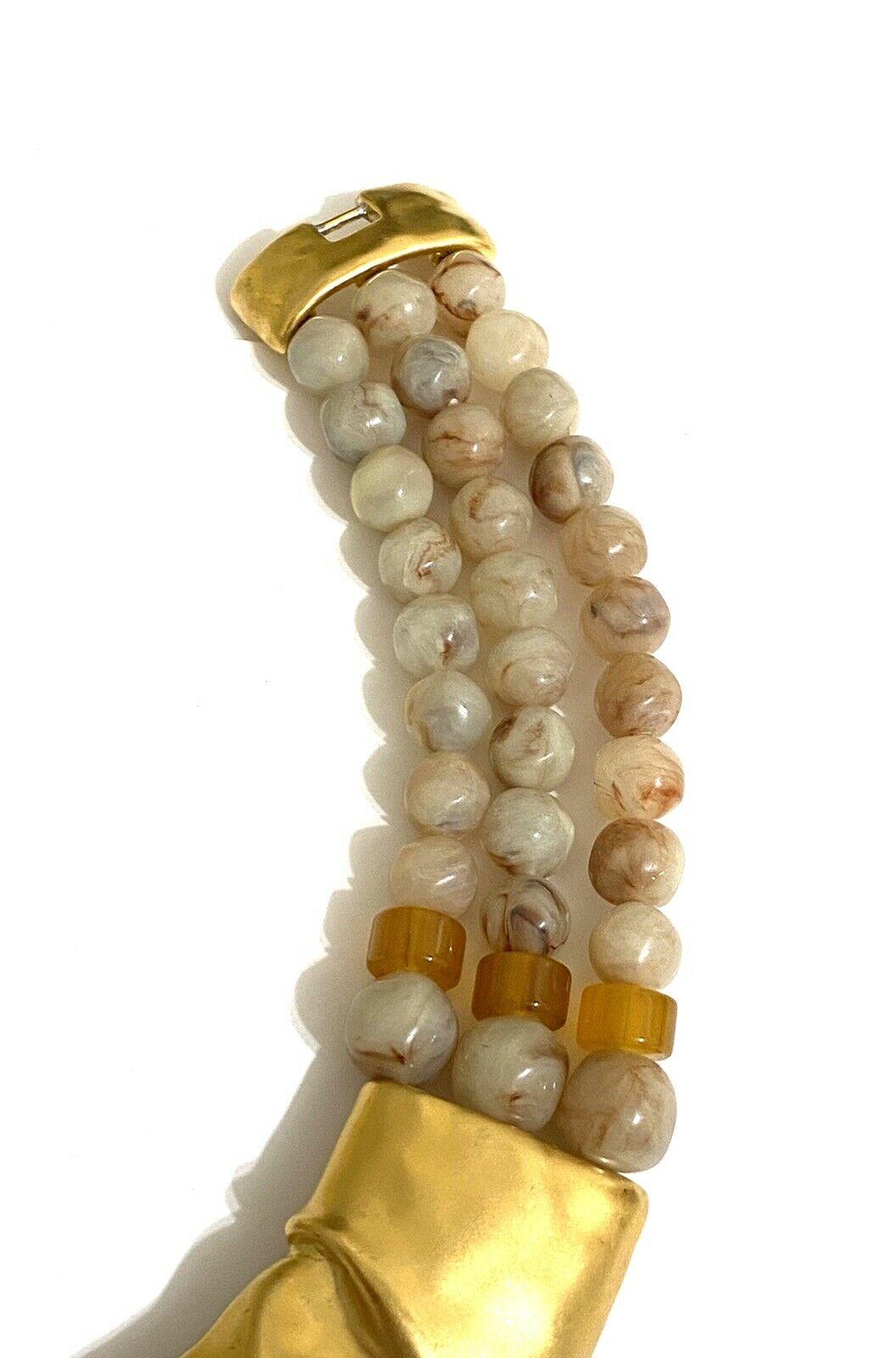 Women's Rare Signed Trifari Designer Lucite Beads Golden Modernist Choker Necklace For Sale