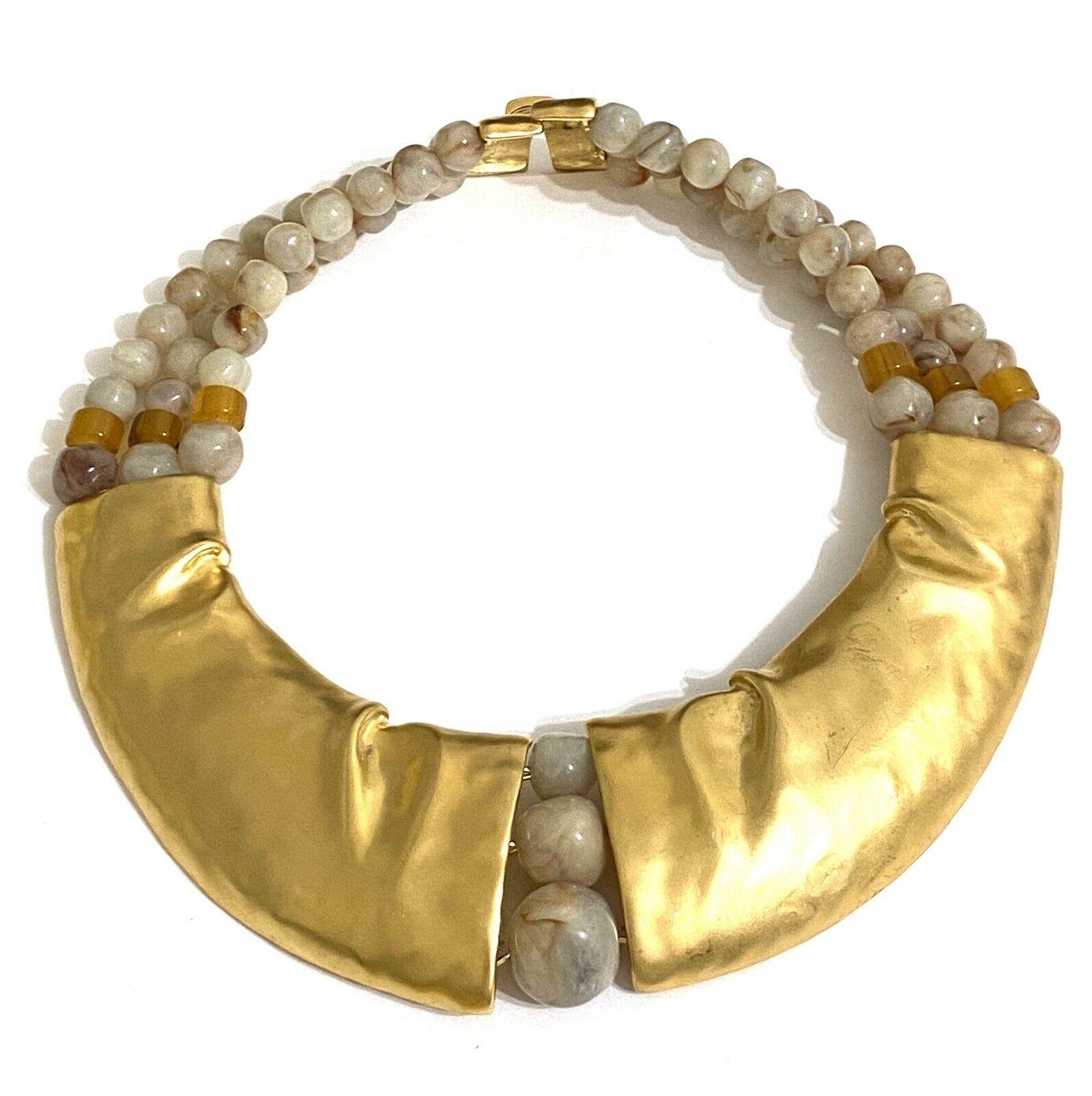 Rare Signed Trifari Designer Lucite Beads Golden Modernist Choker Necklace For Sale 1