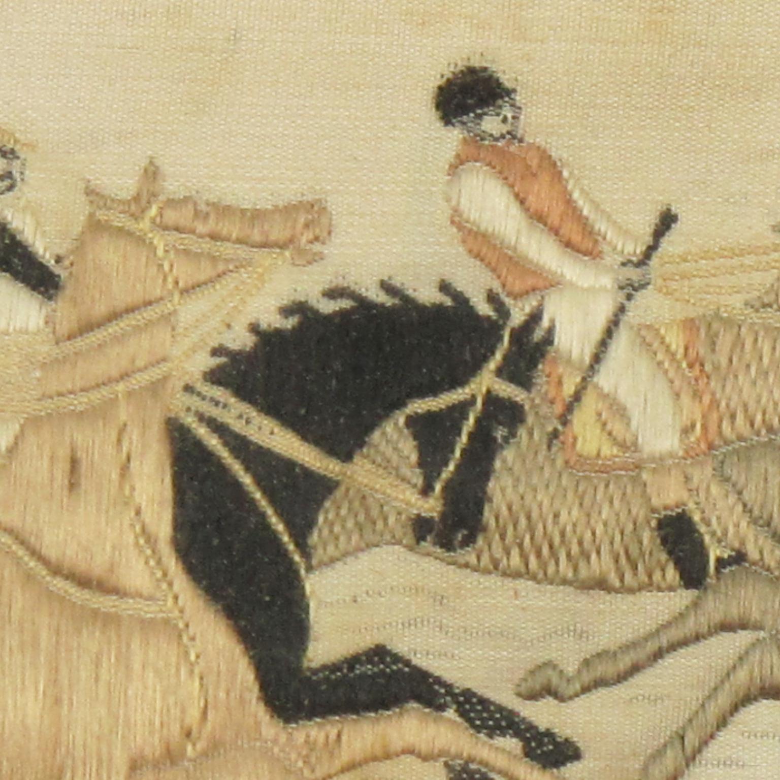 Napoleon III Silk Embroidery Artwork with Horse Race Scene, circa 1880 For Sale 4