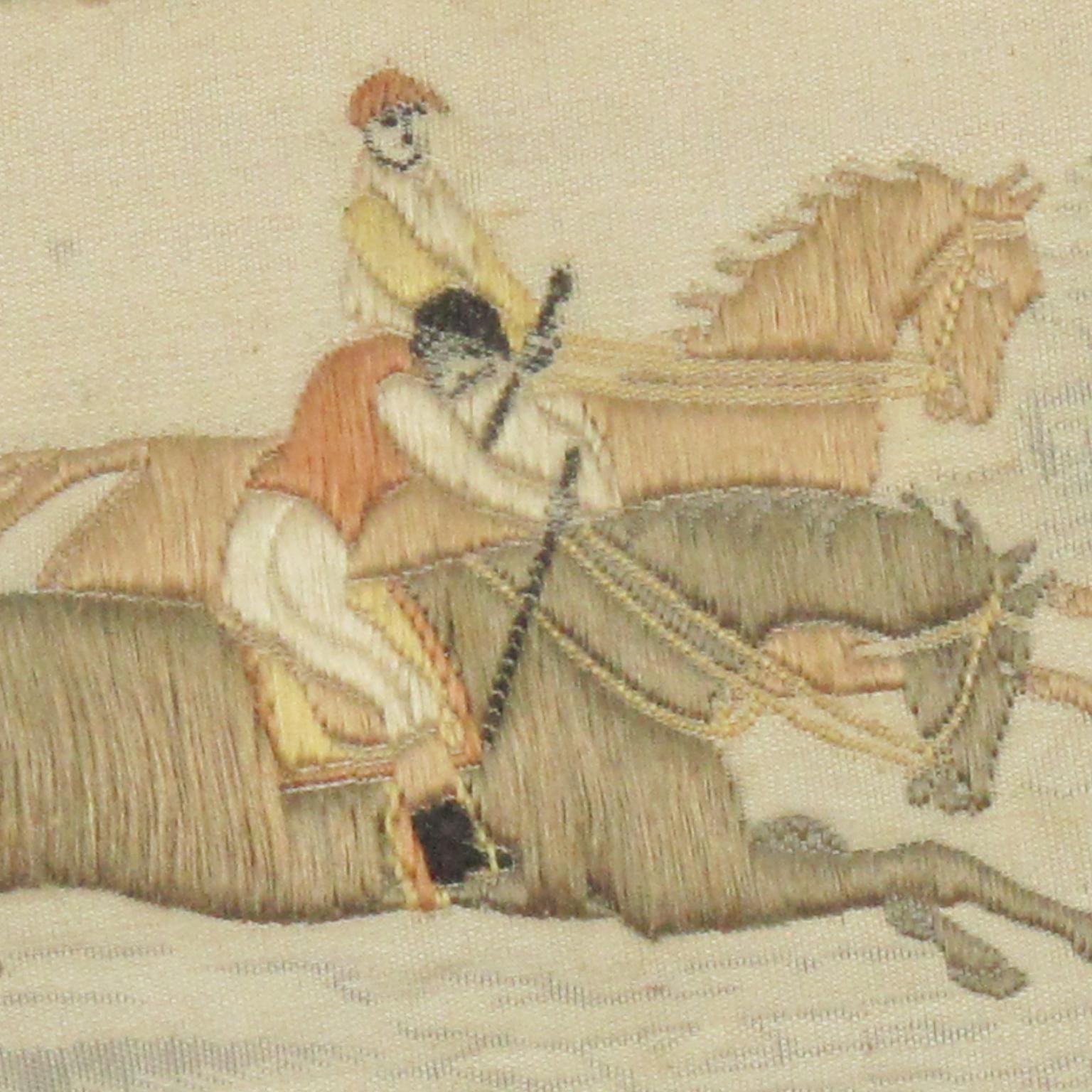 Napoleon III Silk Embroidery Artwork with Horse Race Scene, circa 1880 For Sale 5