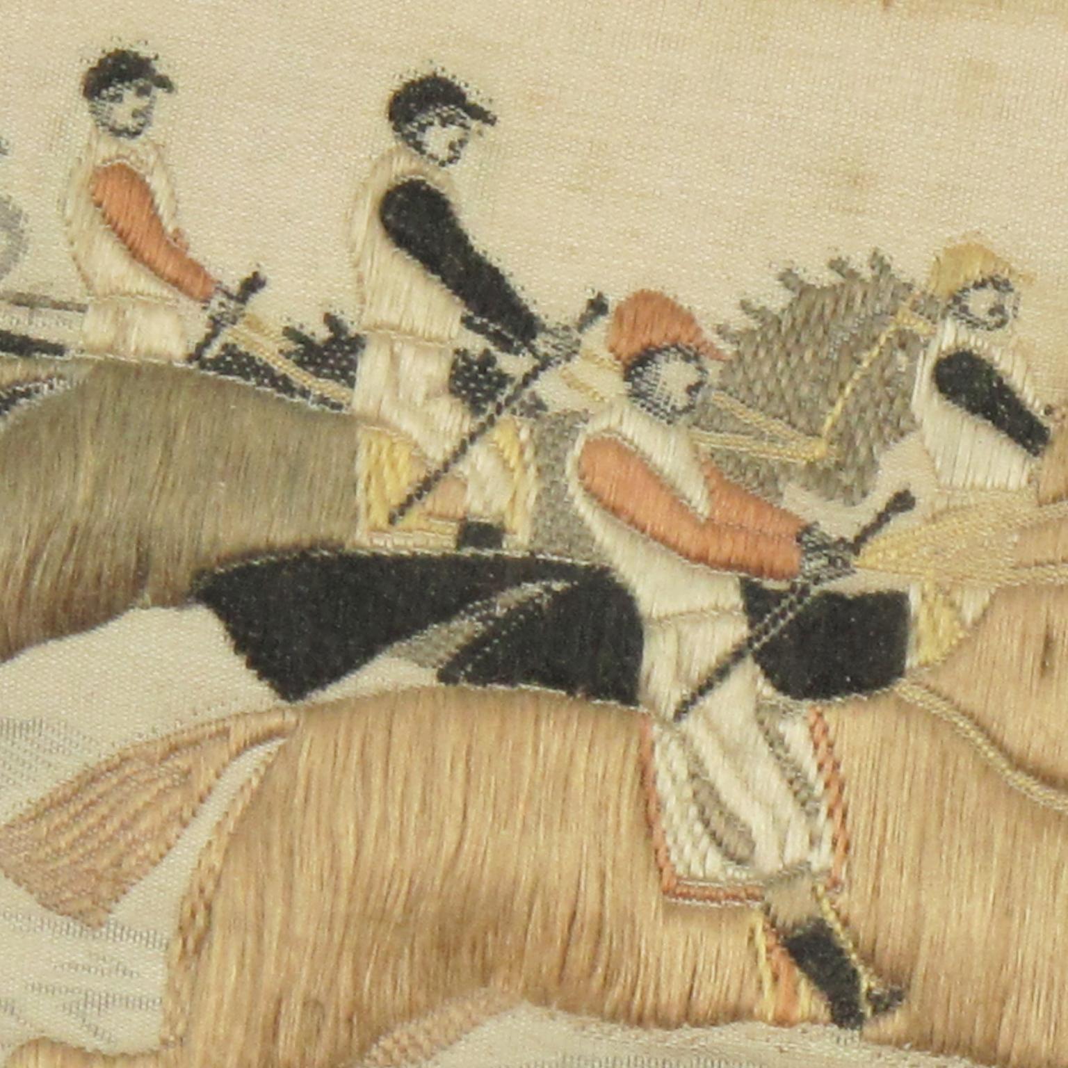 Napoleon III Silk Embroidery Artwork with Horse Race Scene, circa 1880 For Sale 6