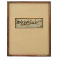 Antique Napoleon III Silk Embroidery Artwork with Horse Race Scene, circa 1880