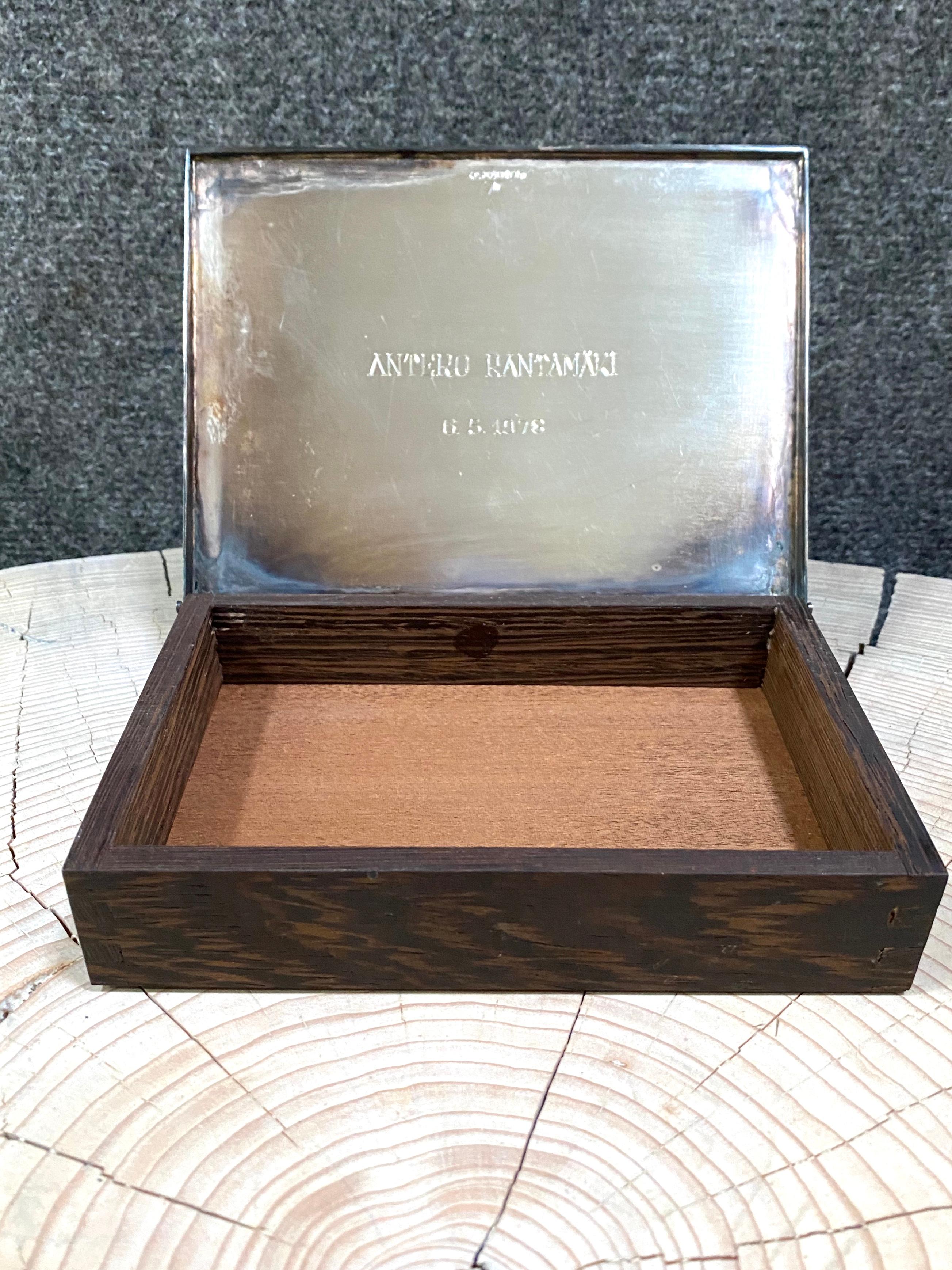 Modern Rare Silver 830 and Teak Finland 1976 Tapio Wirkkala Tobacco Cigar Box For Sale