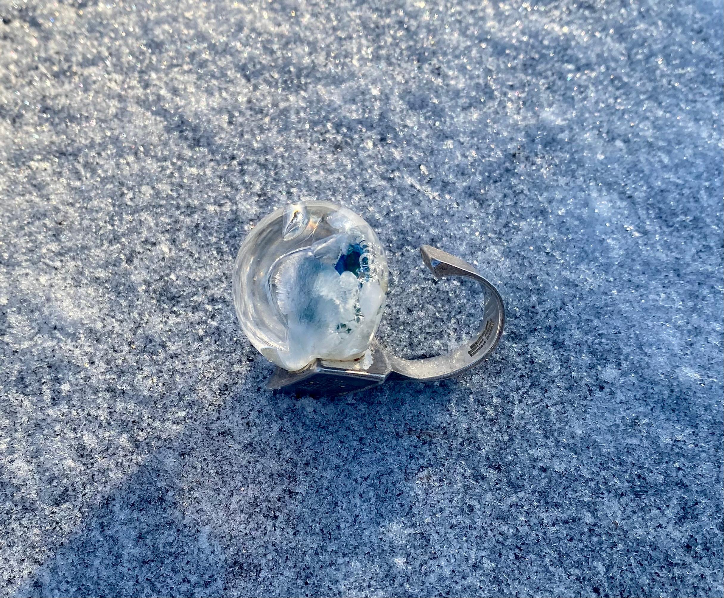 Sterling Silver and Acrylic Ring Björn Weckström Lapponia Petrified Lake Ring

