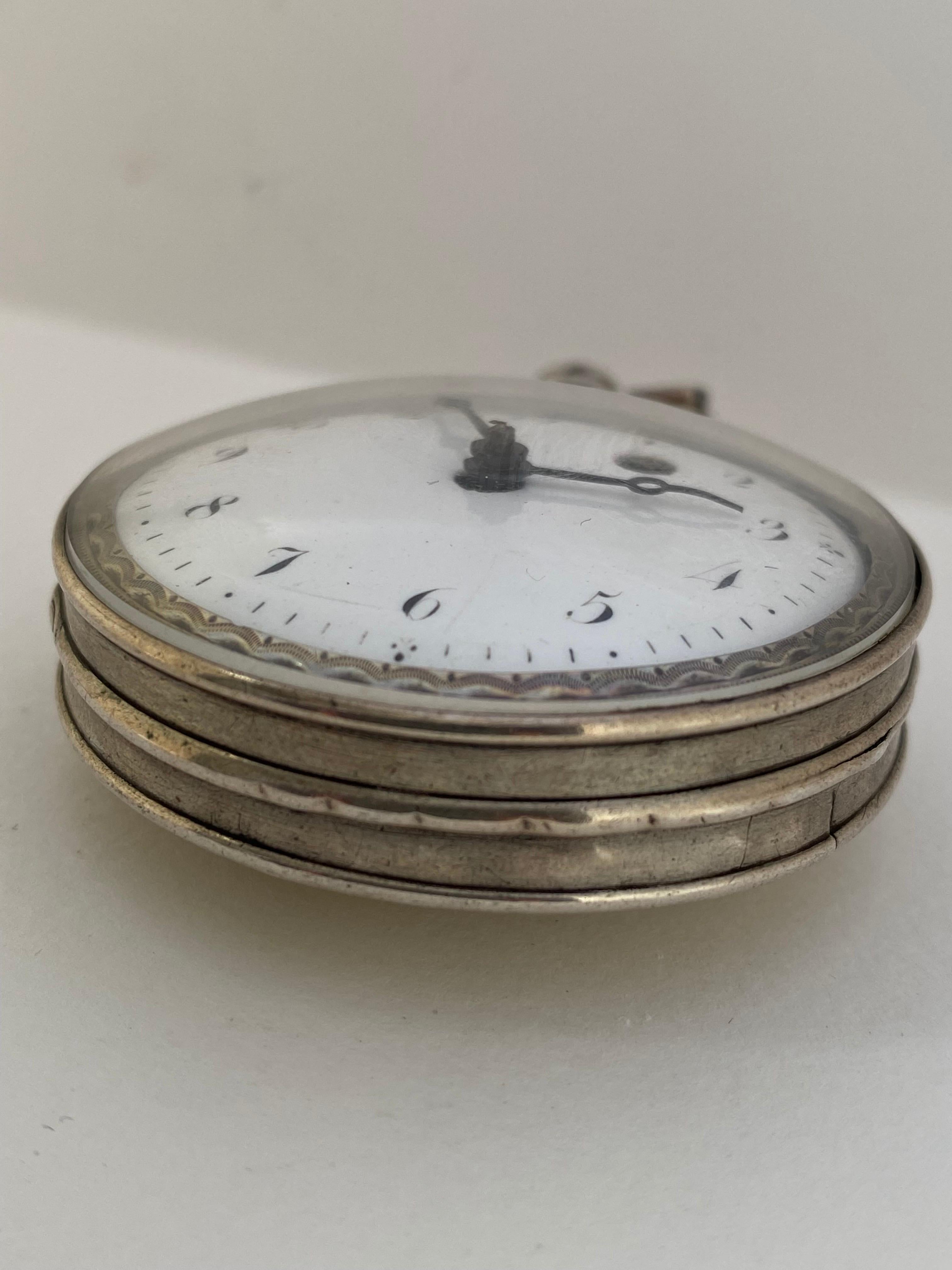 Rare Silver and Tortoise Shell Pair Cased Verge Pocket Watch For Sale 5