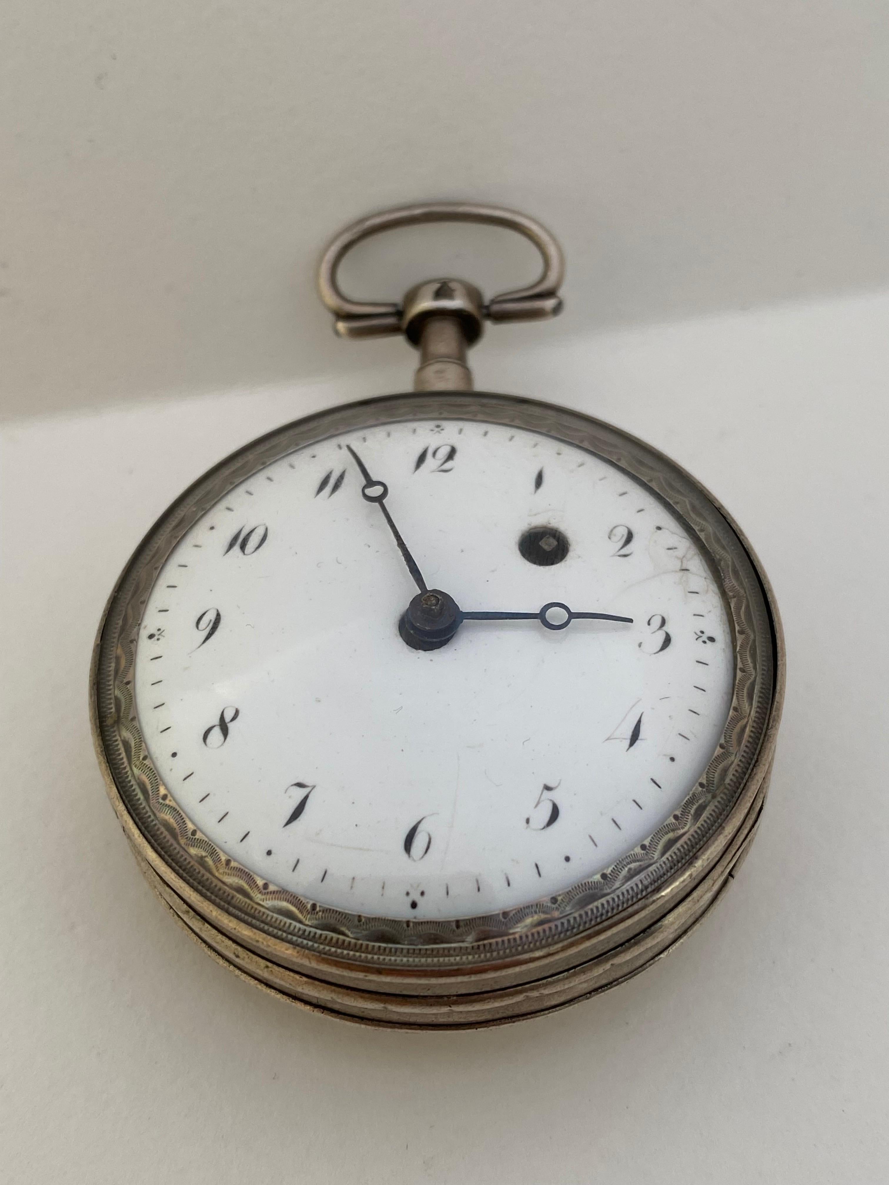 Rare Silver and Tortoise Shell Pair Cased Verge Pocket Watch For Sale 6
