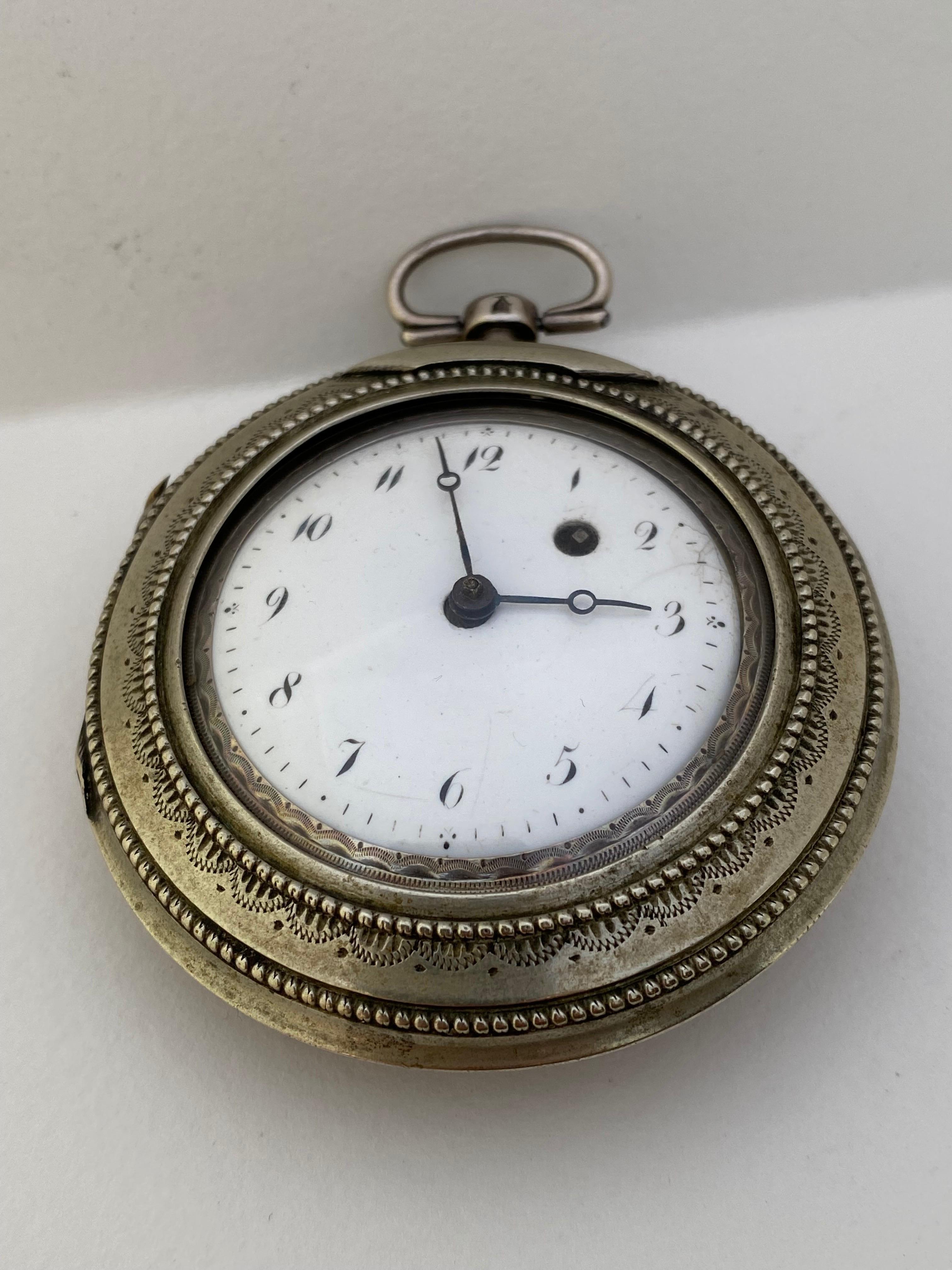 Rare Silver and Tortoise Shell Pair Cased Verge Pocket Watch For Sale 9