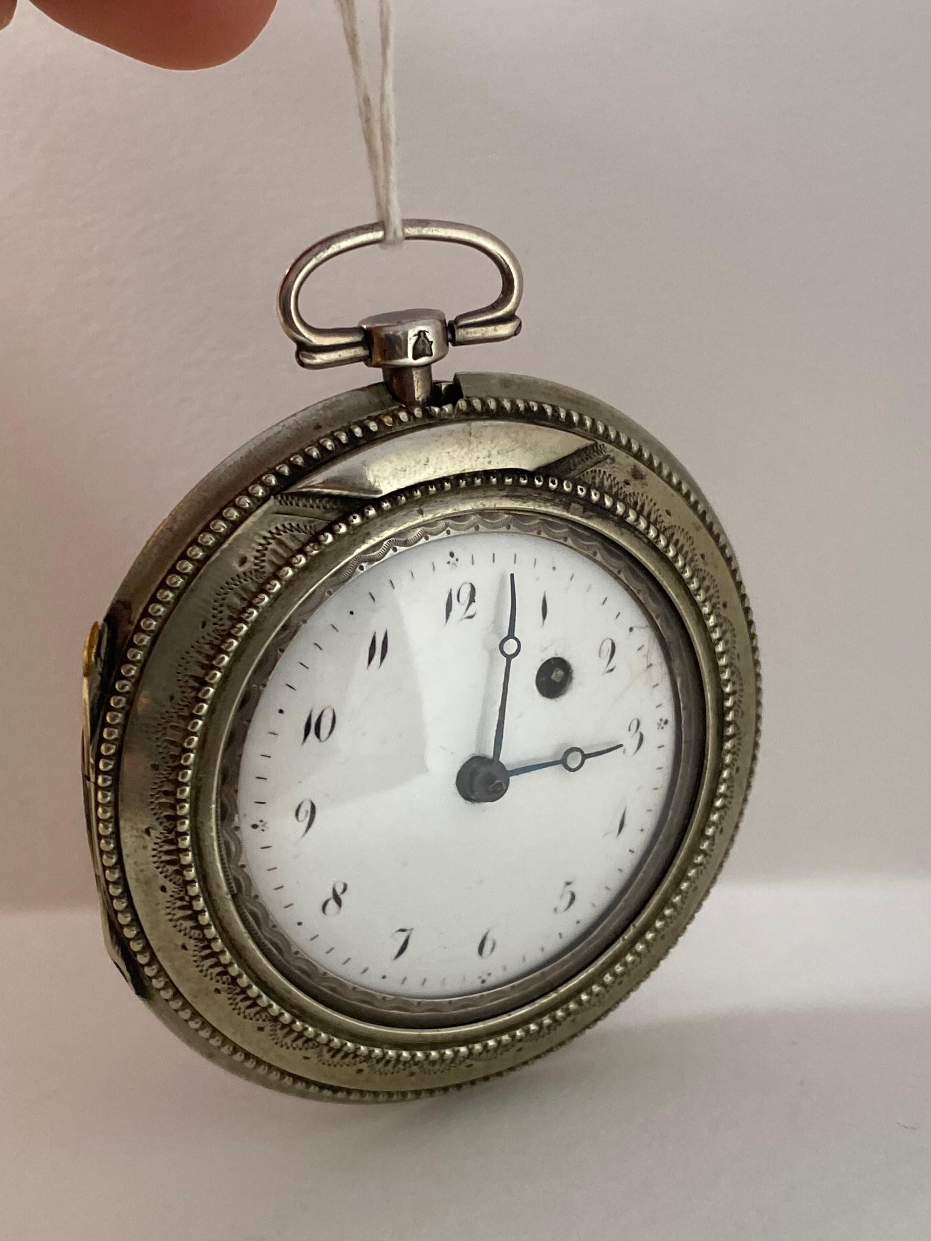 Rare Silver and Tortoise Shell Pair Cased Verge Pocket Watch For Sale 11